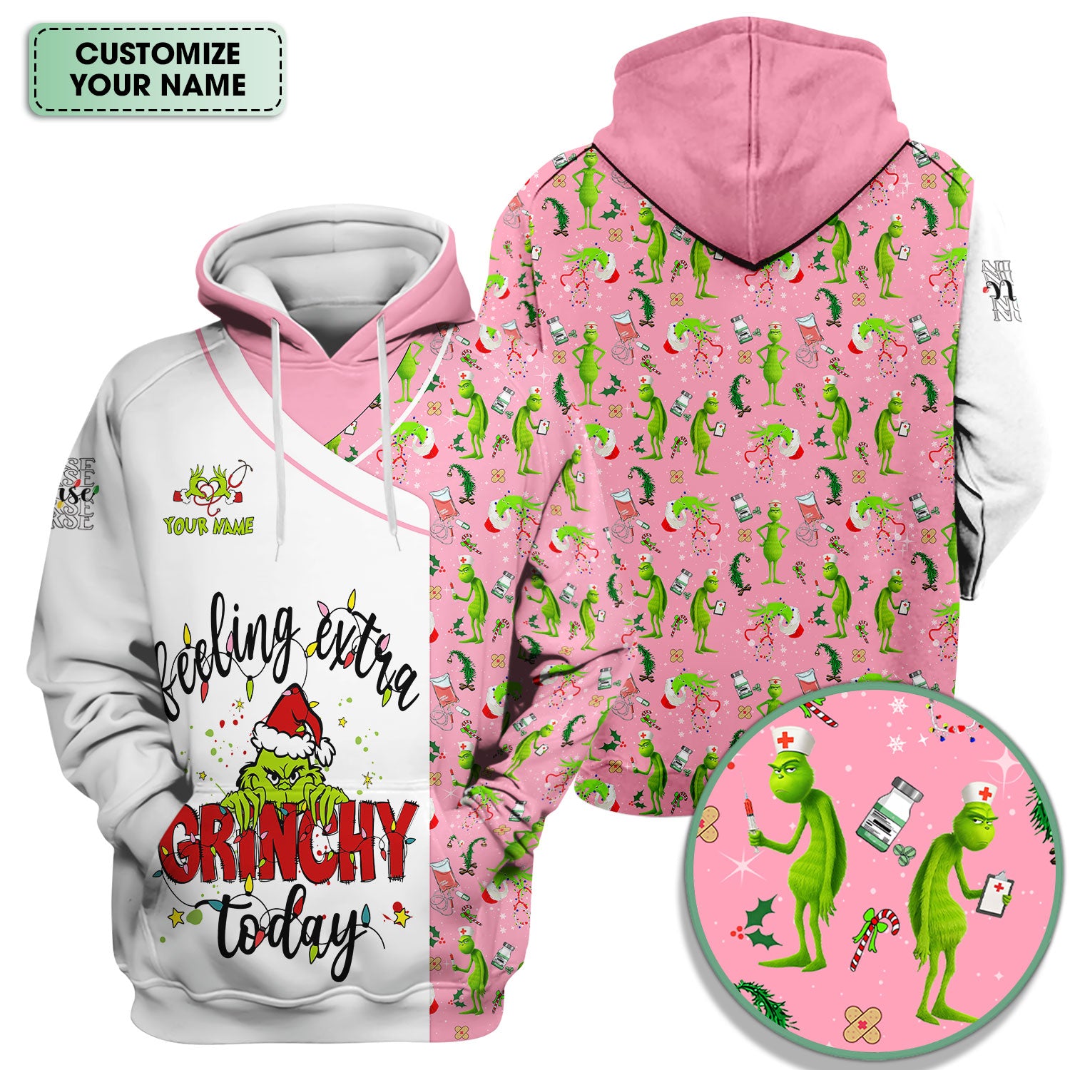 Personalized Grinch Nurse Scrub Top - Funny Christmas Scrub Shirt Multi Color - Feeling Extra Grinchy Today Holiday Nursing Gift
