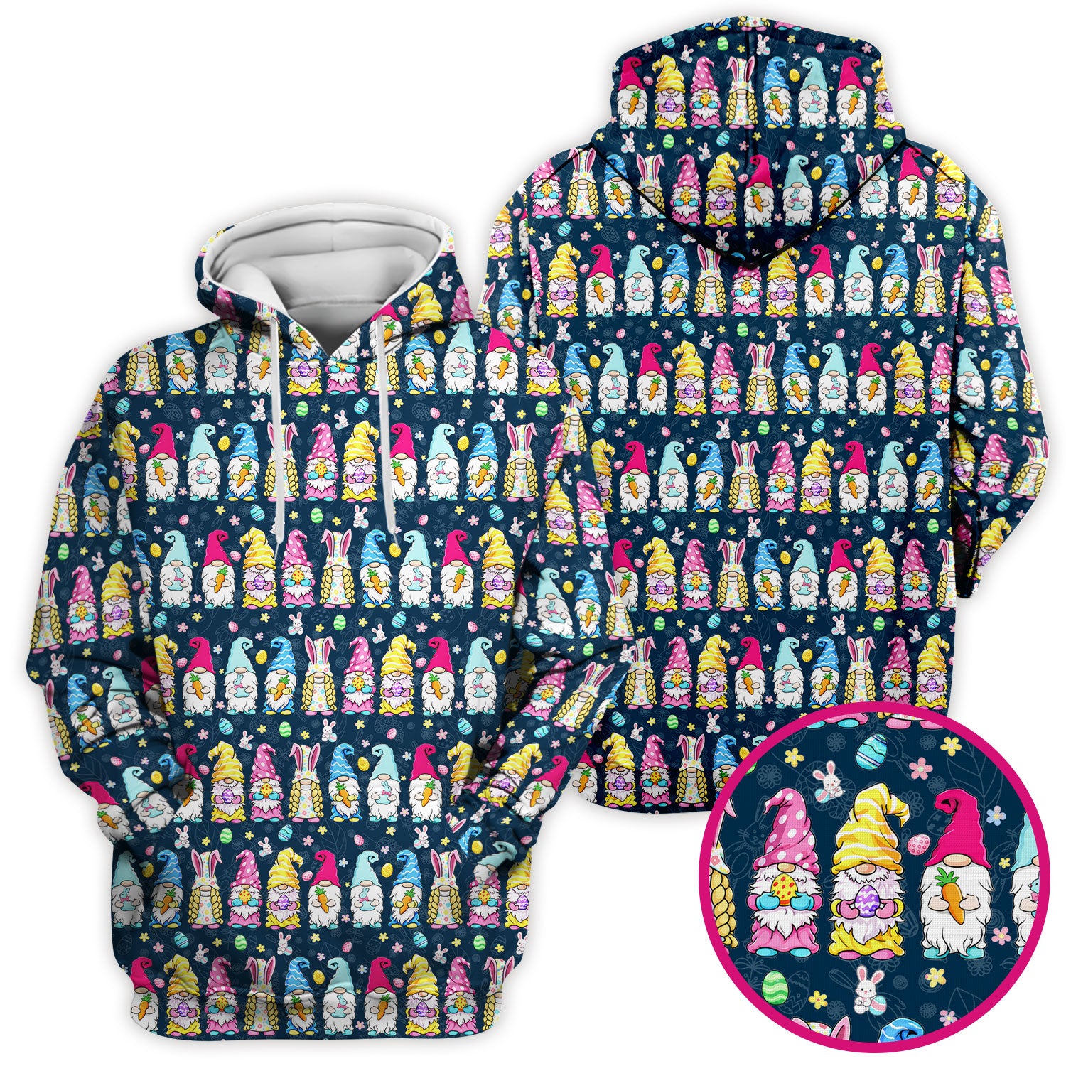 Colorful Easter Gnome Bunny Eggs Print Scrub Top, Comfortable Scrubs for Nurses