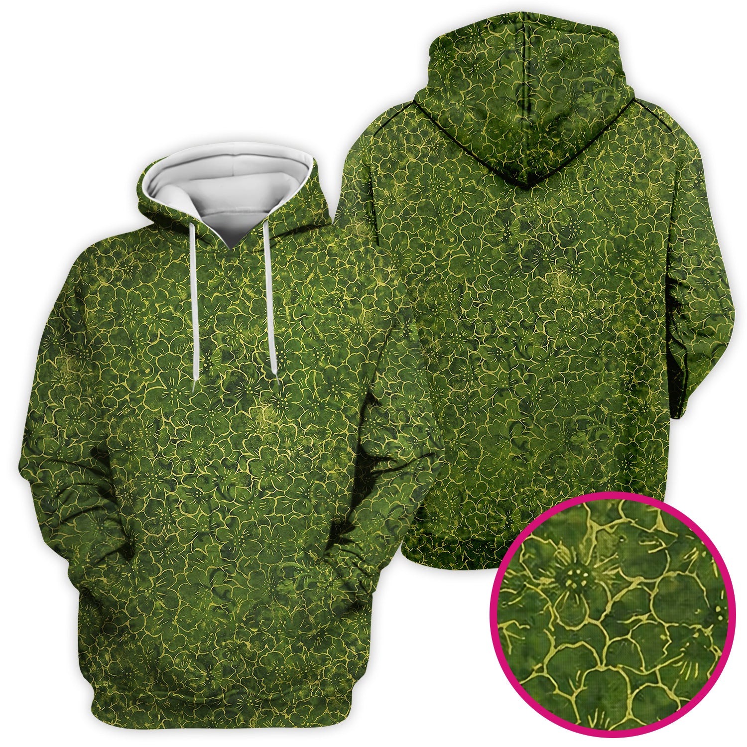 Green Floral Blossom Pattern Scrub Top, Comfortable Scrubs for Nurses