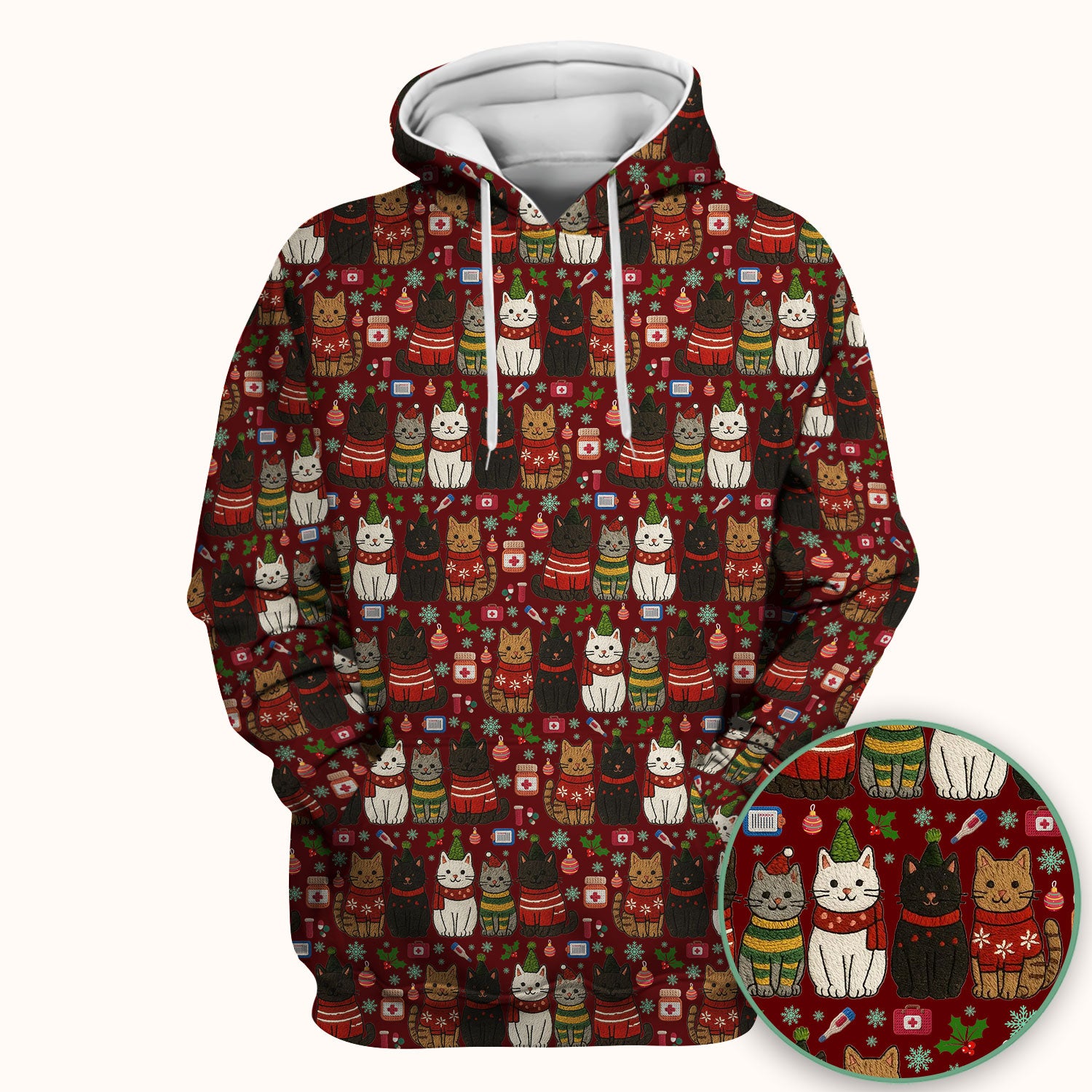 Christmas Cat Scrub Top, Funny Holiday Nurse Shirt, Festive Medical Uniform For Women RN LPN CNA Gift