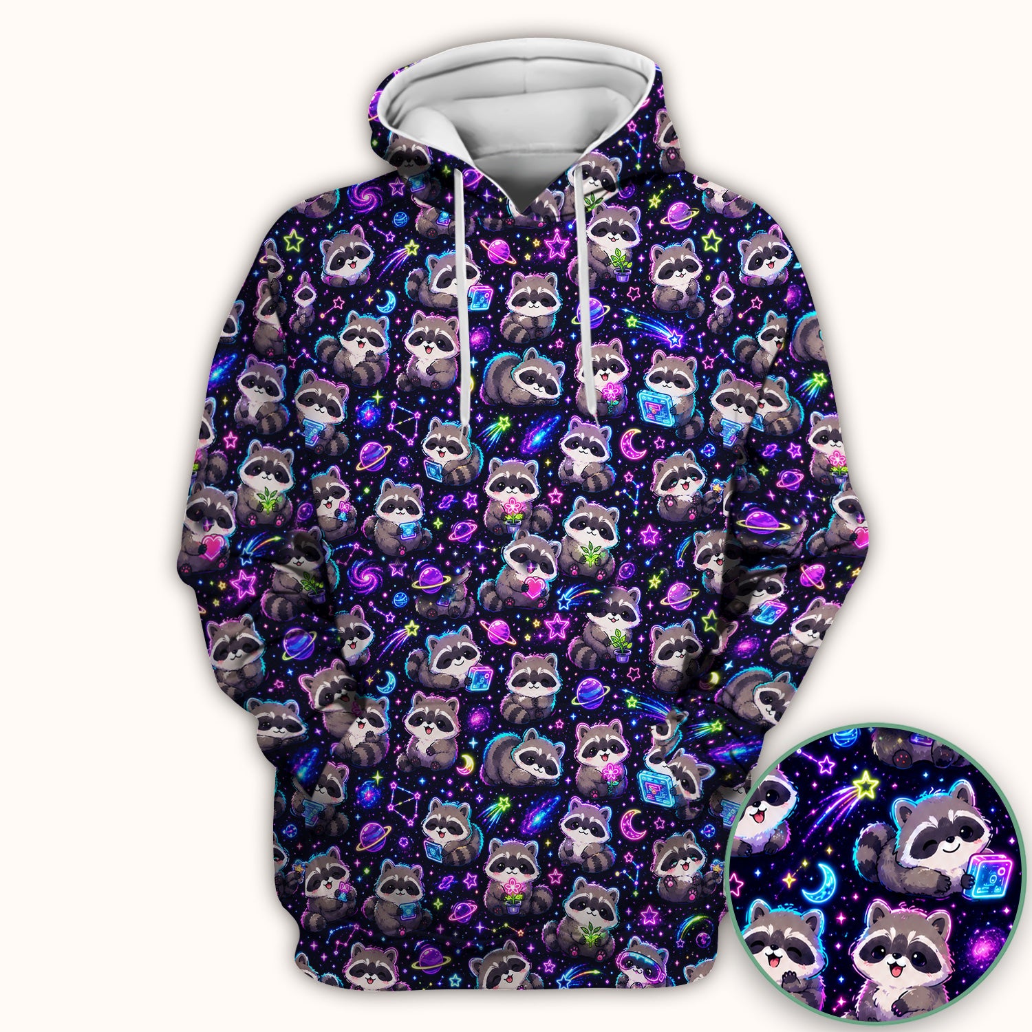 Neon Galaxy Raccoon Space Pattern Scrub Top, Comfortable Scrubs for Nurses