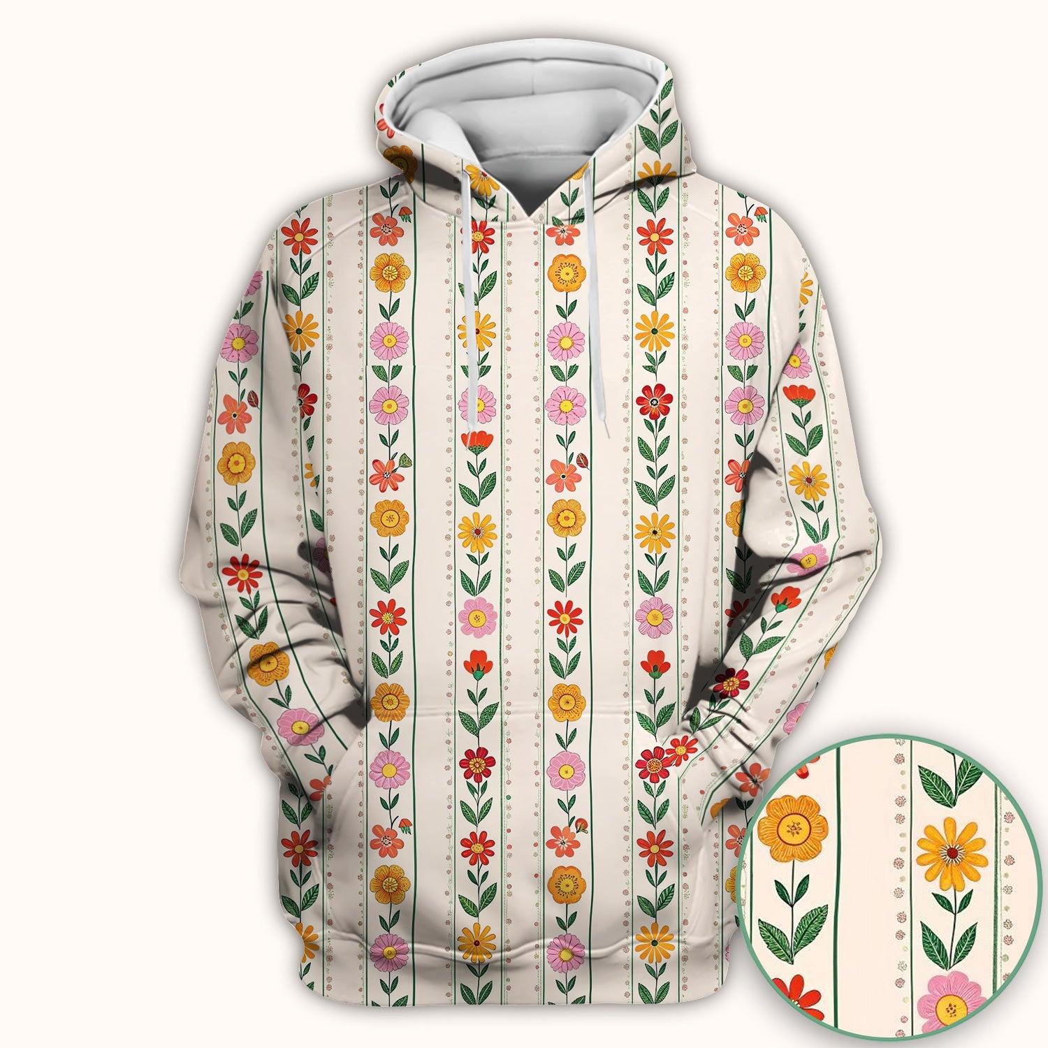 Retro Floral Stripe Nurse Scrub Top for RN, CNA, Healthcare Workers, Garden Bloom Uniform