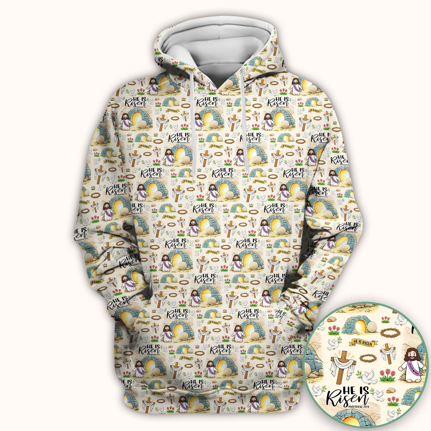 Christian Easter He Is Risen Resurrection Pattern Scrub Top, Breathable Healthcare Uniform Top