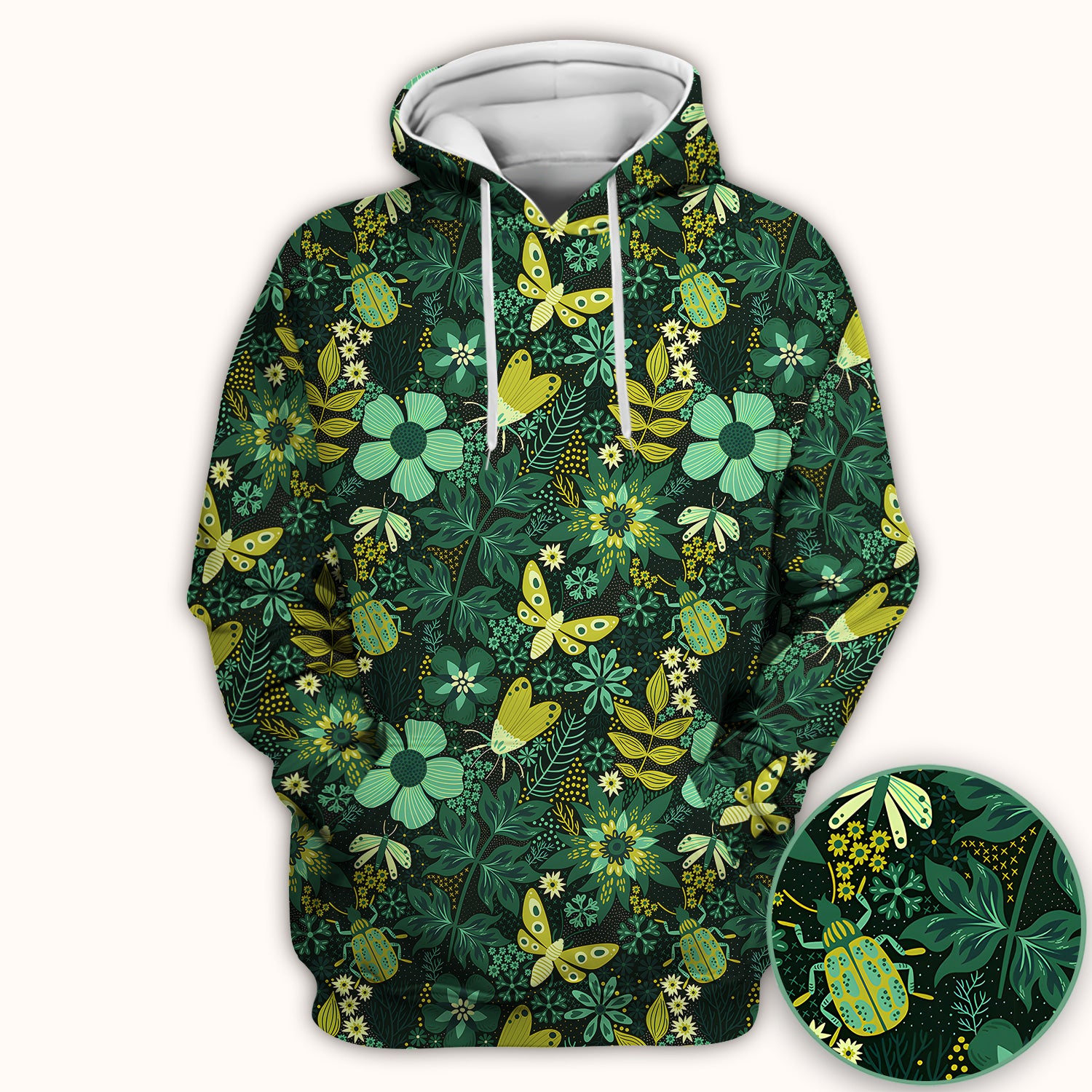 Green Botanical Butterfly Pattern Scrub Top, Comfortable Scrubs for Nurses
