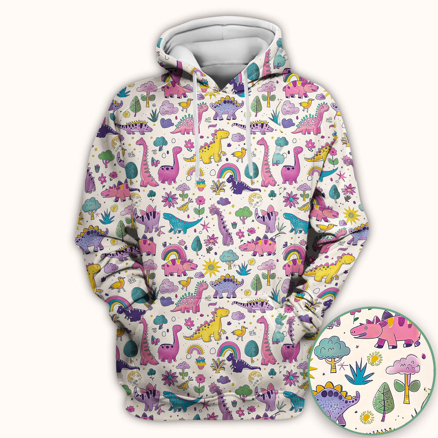 Cute Dinosaur Rainbow Pattern Scrub Top, Breathable Fabrics Nursing Uniform