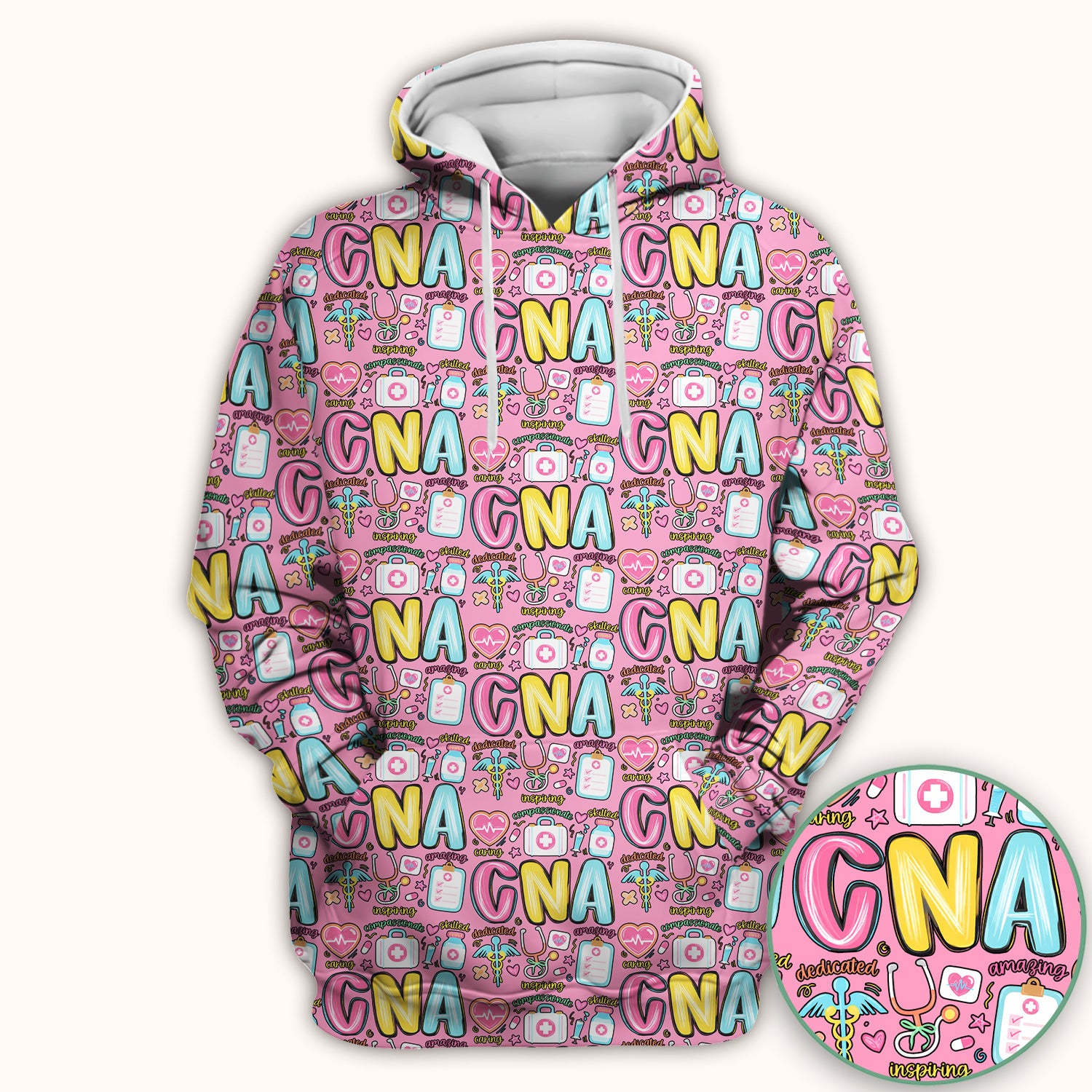 CNA Nurse Appreciation Pattern Scrub Top, Breathable Fabrics Nursing Uniform