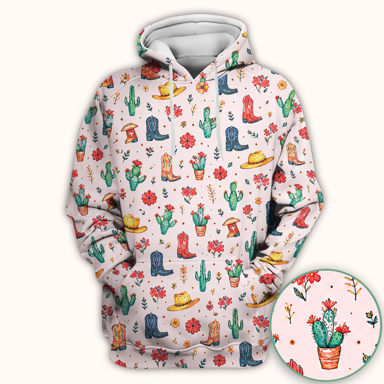 Whimsical Western Cactus Boots Pattern Scrub Top, Breathable Fabrics Nursing Uniform