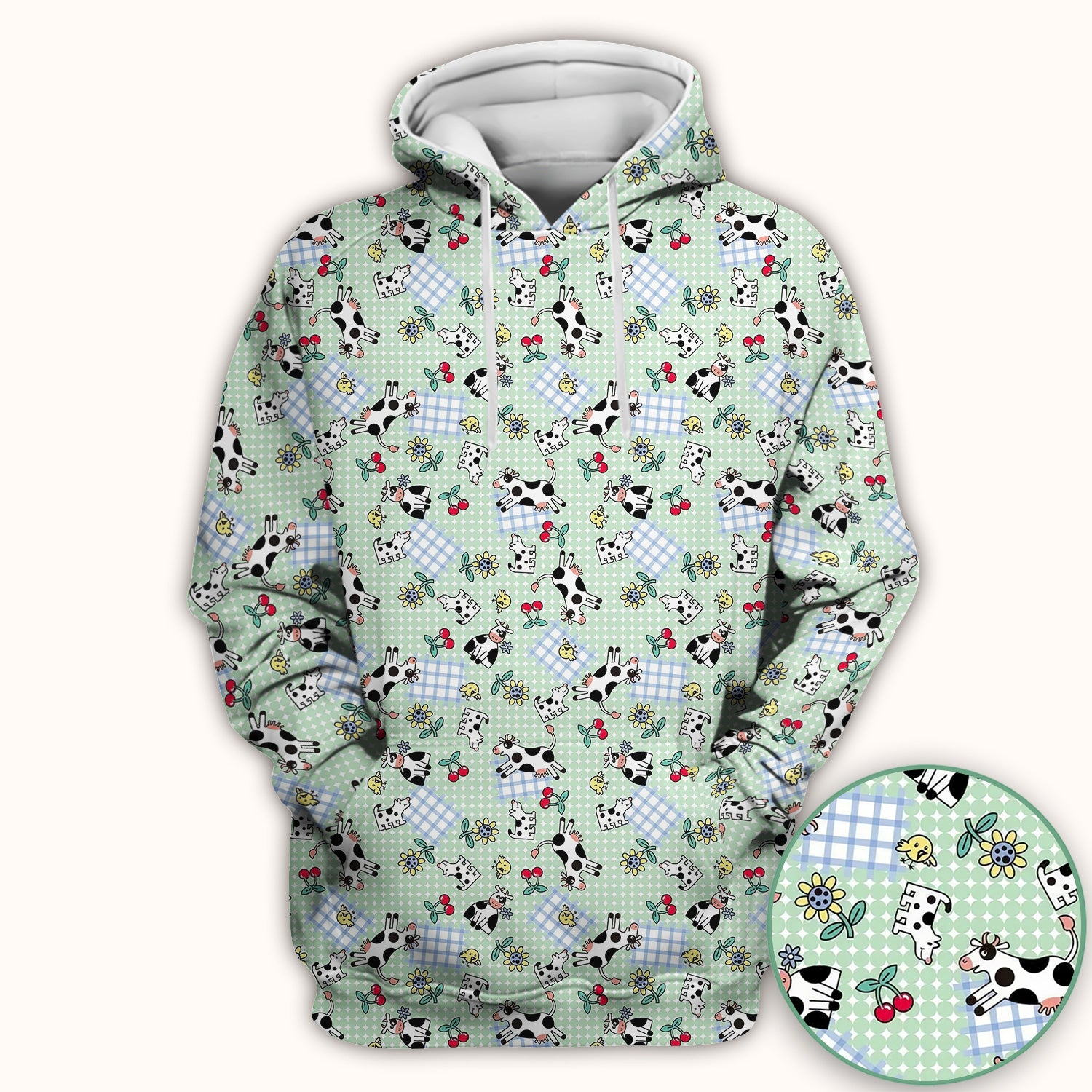 Cute Cow Cherry Farm Garden Pattern Nurse Scrub Top, Comfortable Scrubs for Nurses