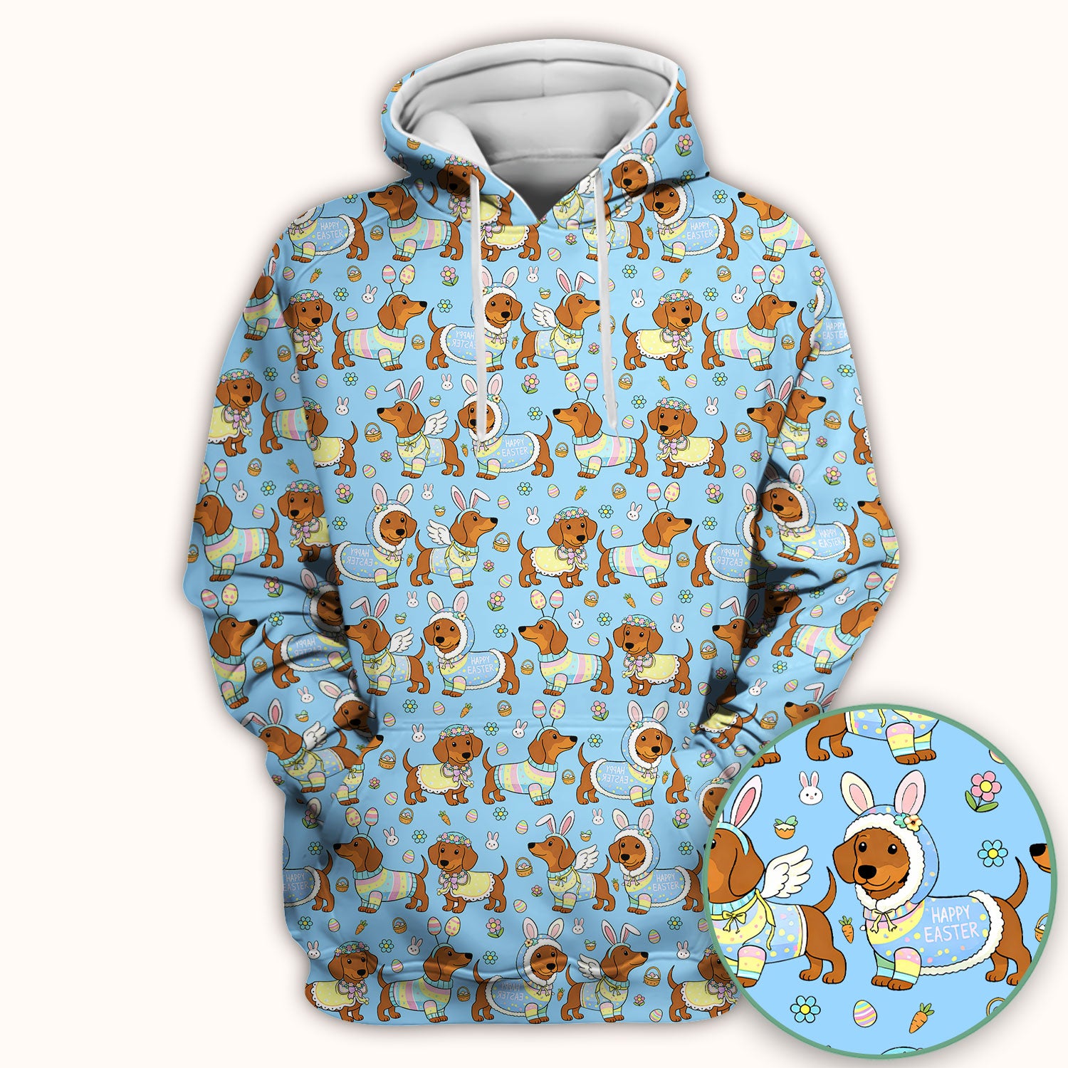 Easter Dachshund Bunny Print Scrub Top, Breathable Fabrics Nursing Uniform