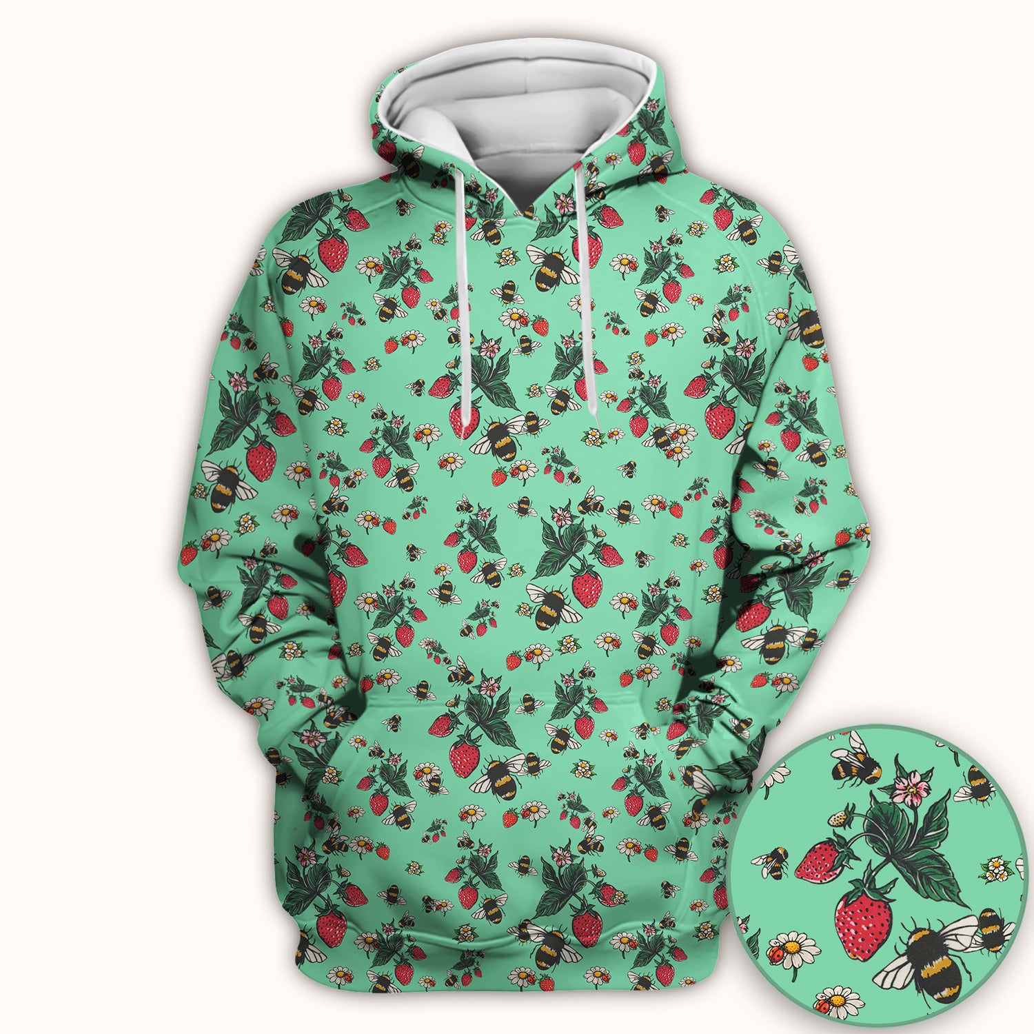 Cute Strawberry Bee Daisy Floral Pattern Scrub Top, Comfortable Scrubs for Nurses