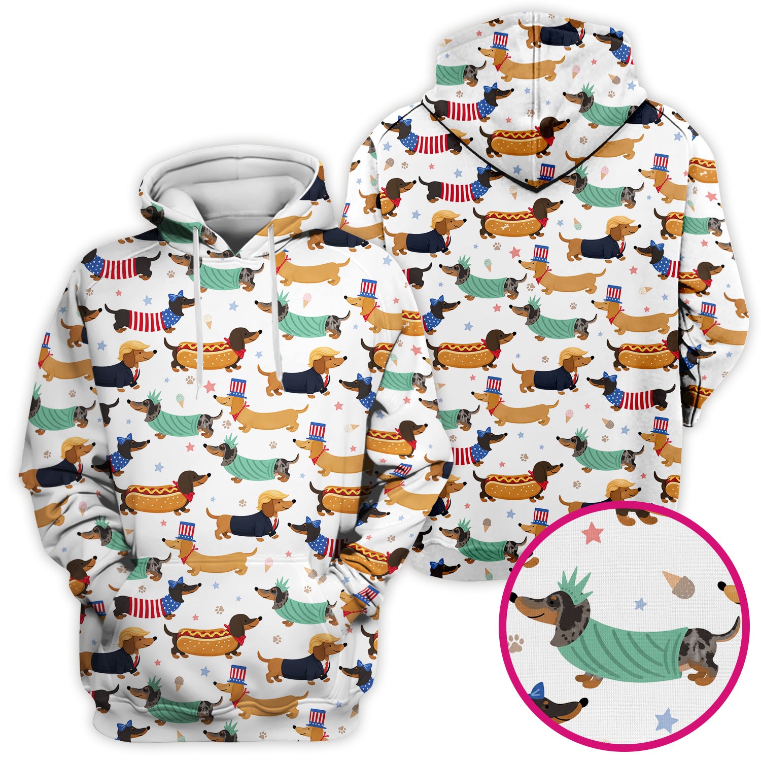 Funny Patriotic Dachshund Costume Dogs Pattern Scrub Top, Breathable Fabrics Nursing Uniform