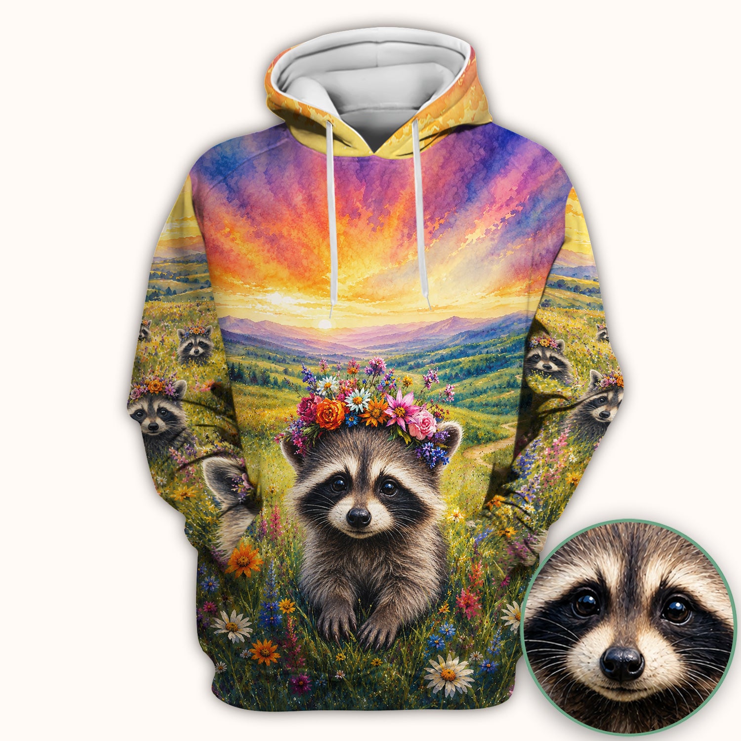 Floral Raccoon Meadow Veterinary Nurse Pattern Scrub Top, Comfortable Scrubs for Nurses
