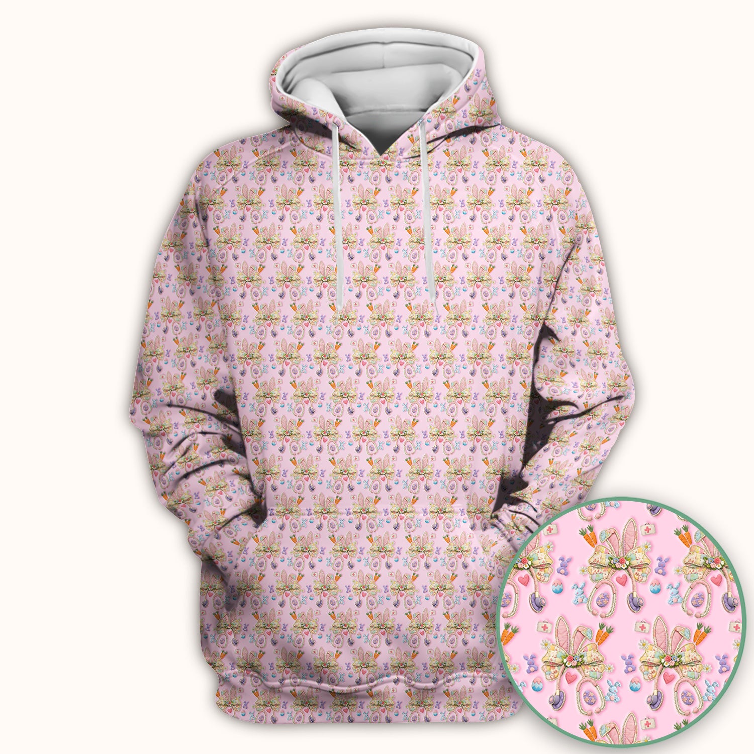 Easter Bunny Stethoscope Pastel Print Scrub Top, Comfortable Scrubs for Nurses