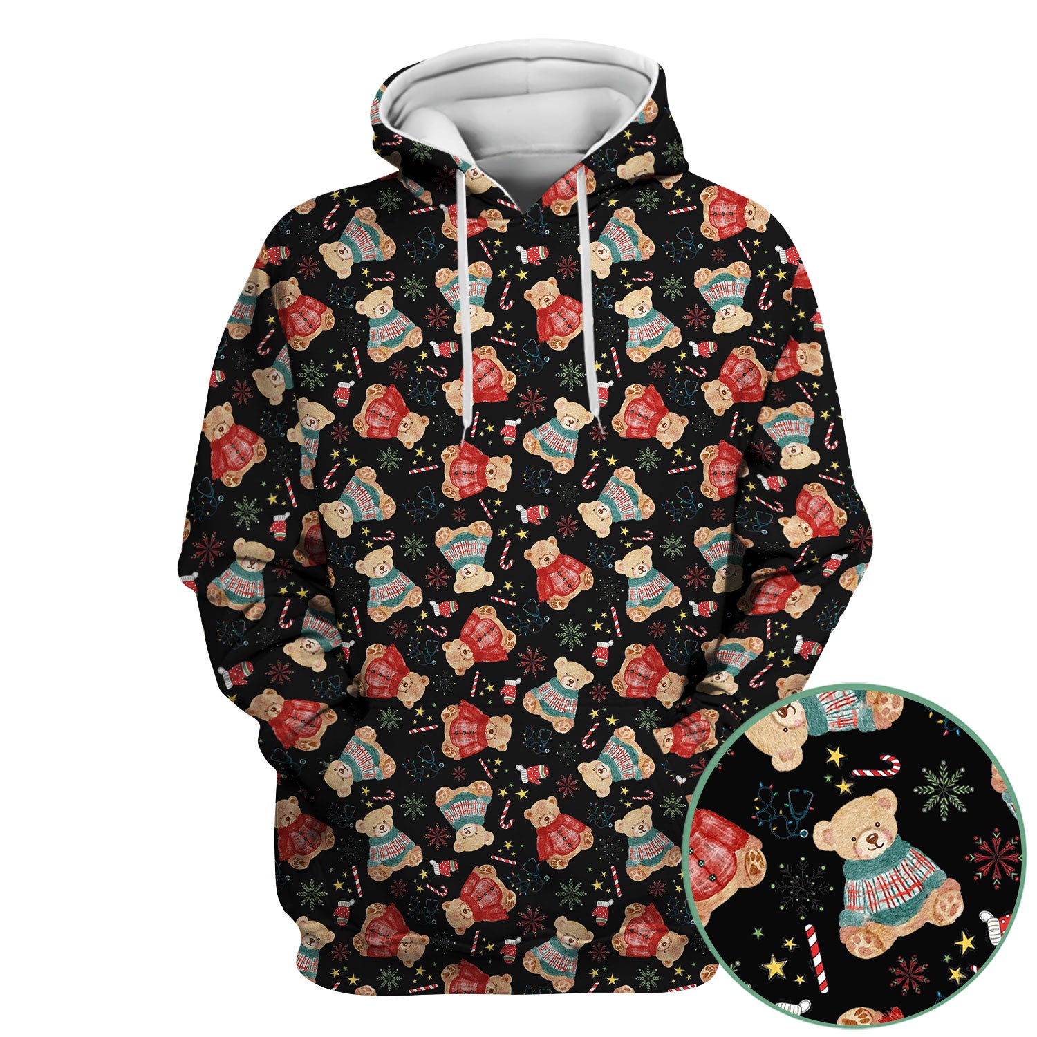 Funny Christmas Scrub Shirt - Cute Bear Winter Print Scrubs - Holiday Medical Scrub Top Gift for Women, Men, CNA RN, Doctor Nurse Christmas Outfit