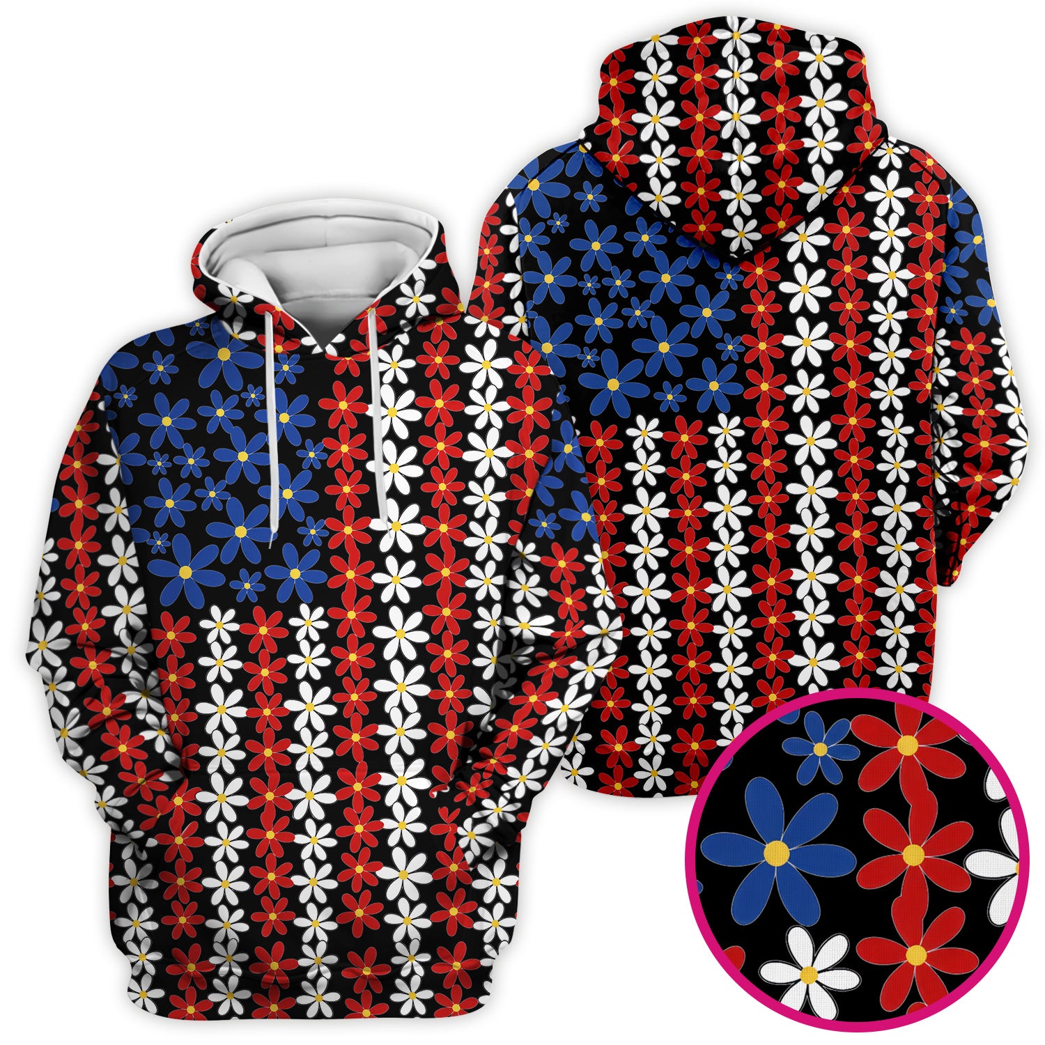 Retro Red Blue Daisy Stripe Pattern Scrub Top, Comfortable Scrubs for Nurses