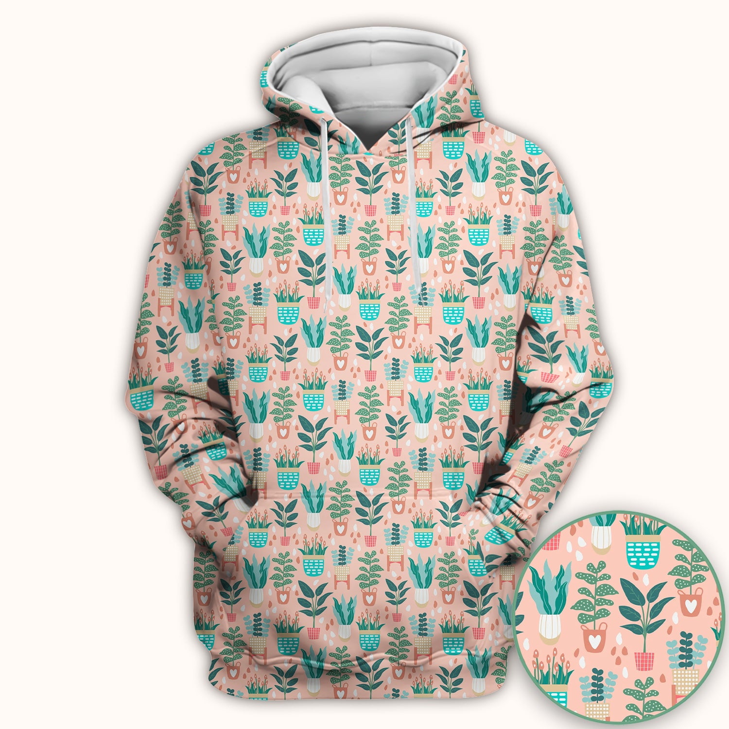 Potted Houseplant Leaves Pattern Scrub Top, Comfortable Scrubs for Nurses