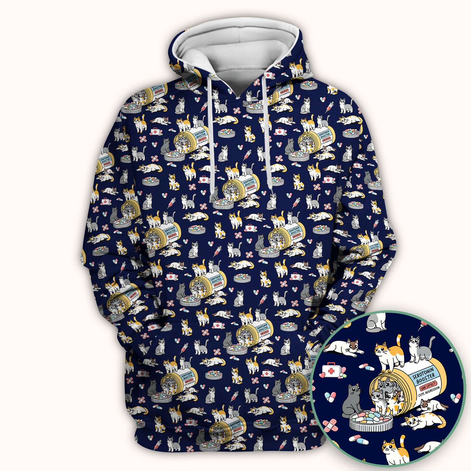 Cute Cat Serotonin Booster Pattern Scrub Top, Comfortable Scrubs for Nurses