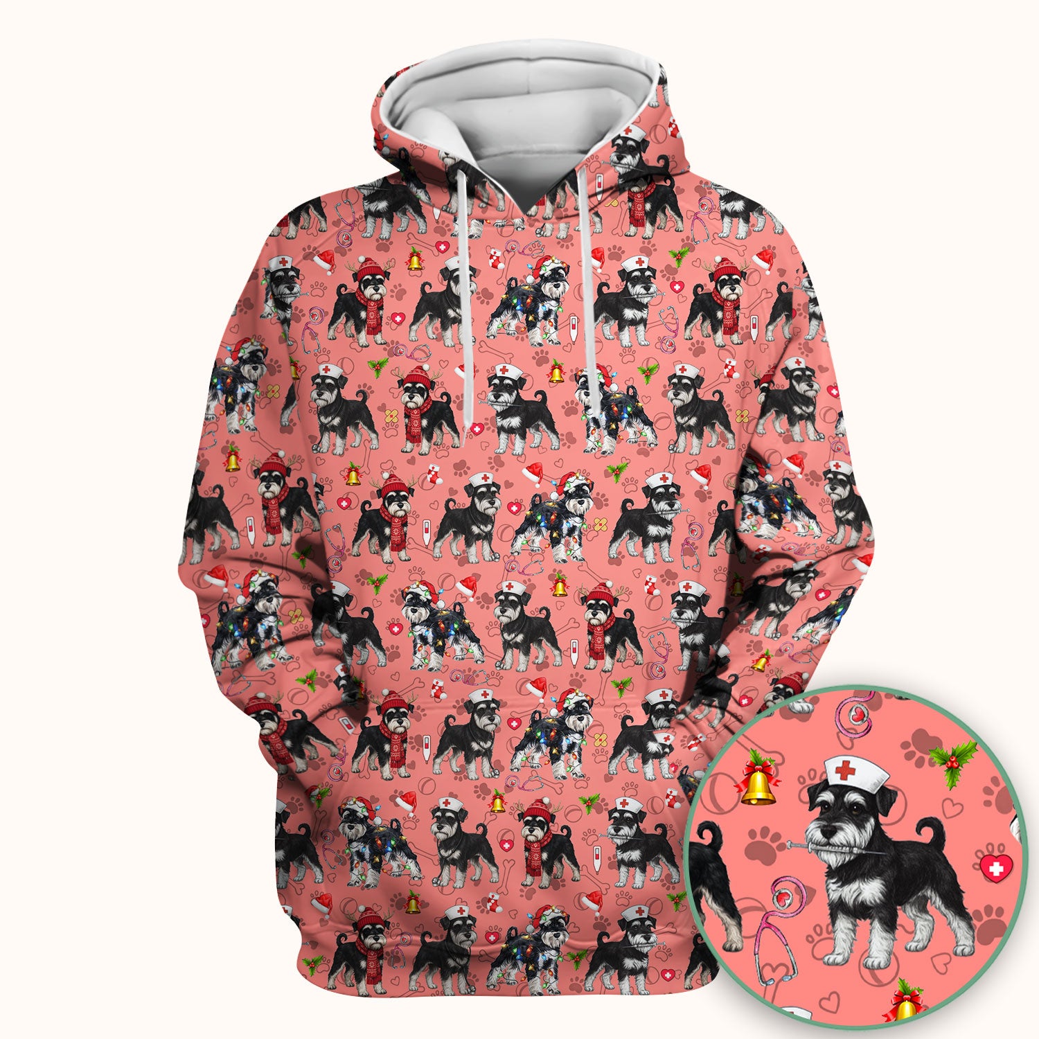 Christmas Schnauzer Scrubs for Nurses - Cute Dog Holiday Scrub Top - Funny Santa Nursing Medical Shirt for Women