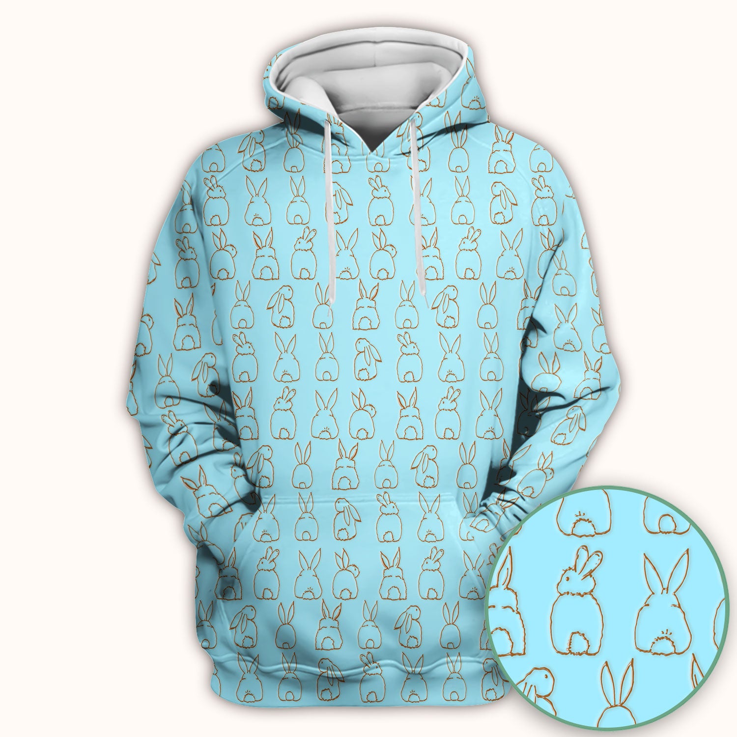 Cartoon Bunny Line Art Pattern Medical Scrub Top, Comfortable Scrubs for Nurses, Easter