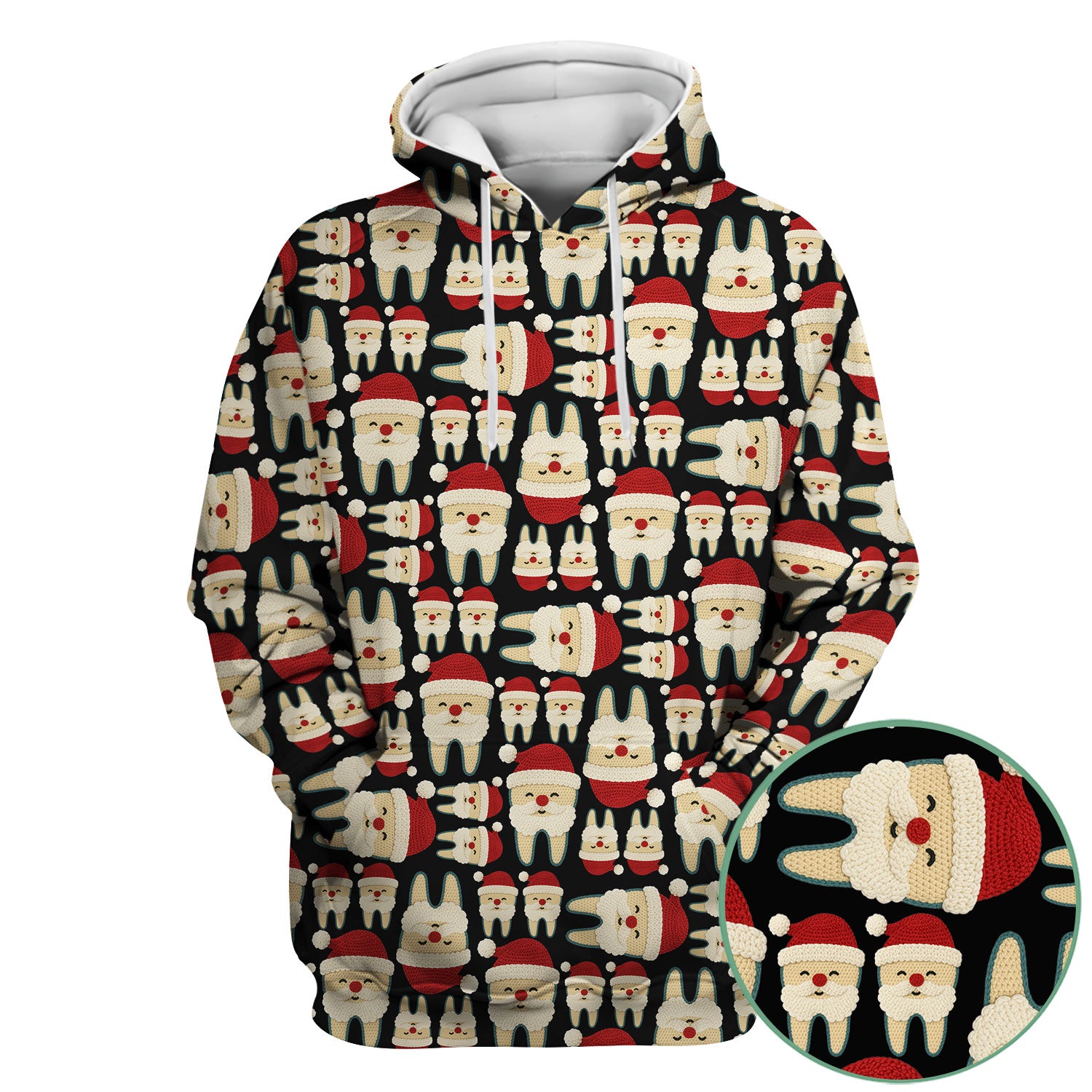 Christmas Tooth Scrub Top - Cute Santa Tooth Pattern for Dentists & Hygienists - Crochet Style Holiday Medical Uniform for Women