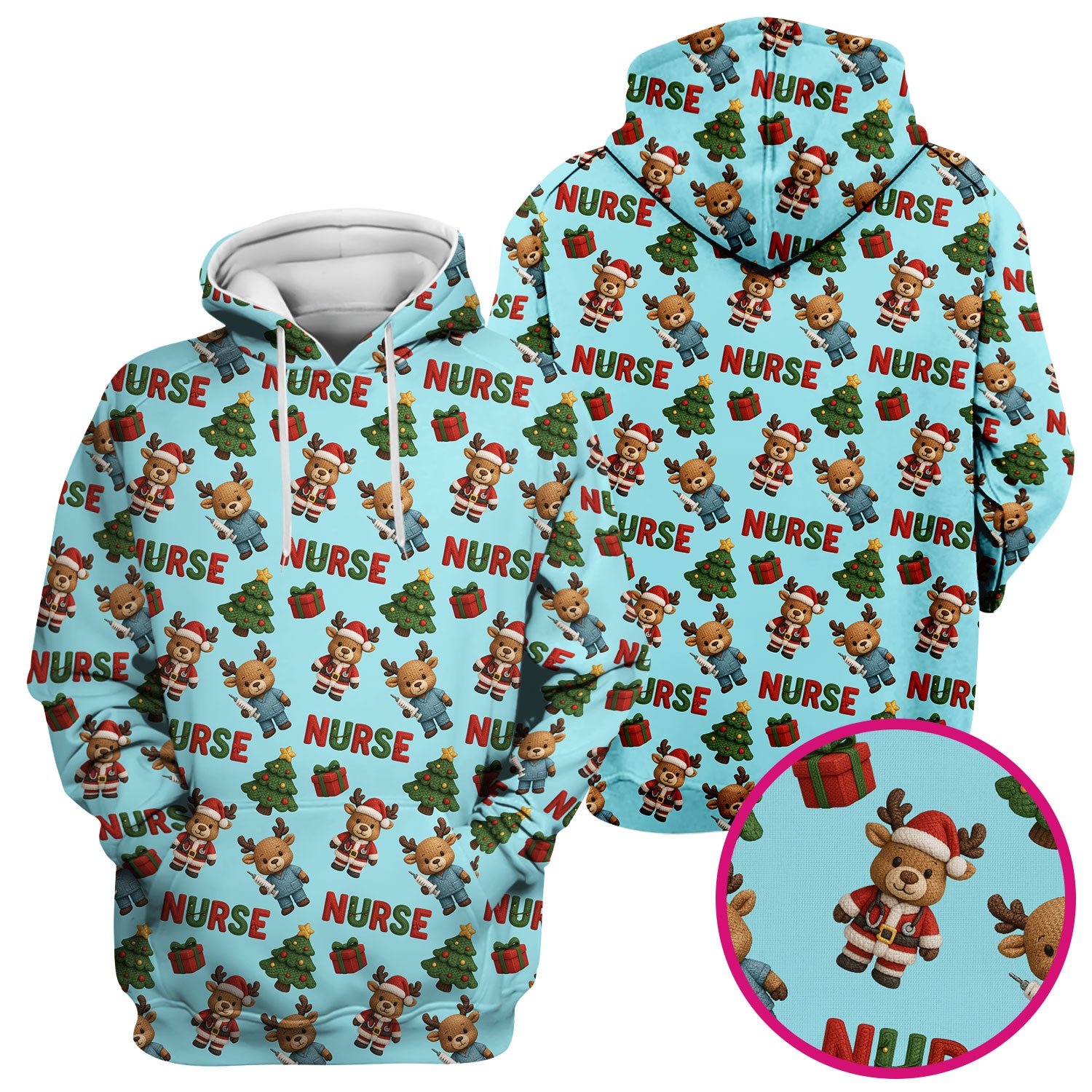 Reindeer Christmas Scrub Top, Cute Holiday Nurse Scrub Shirt, Festive Pattern Nursing Uniform