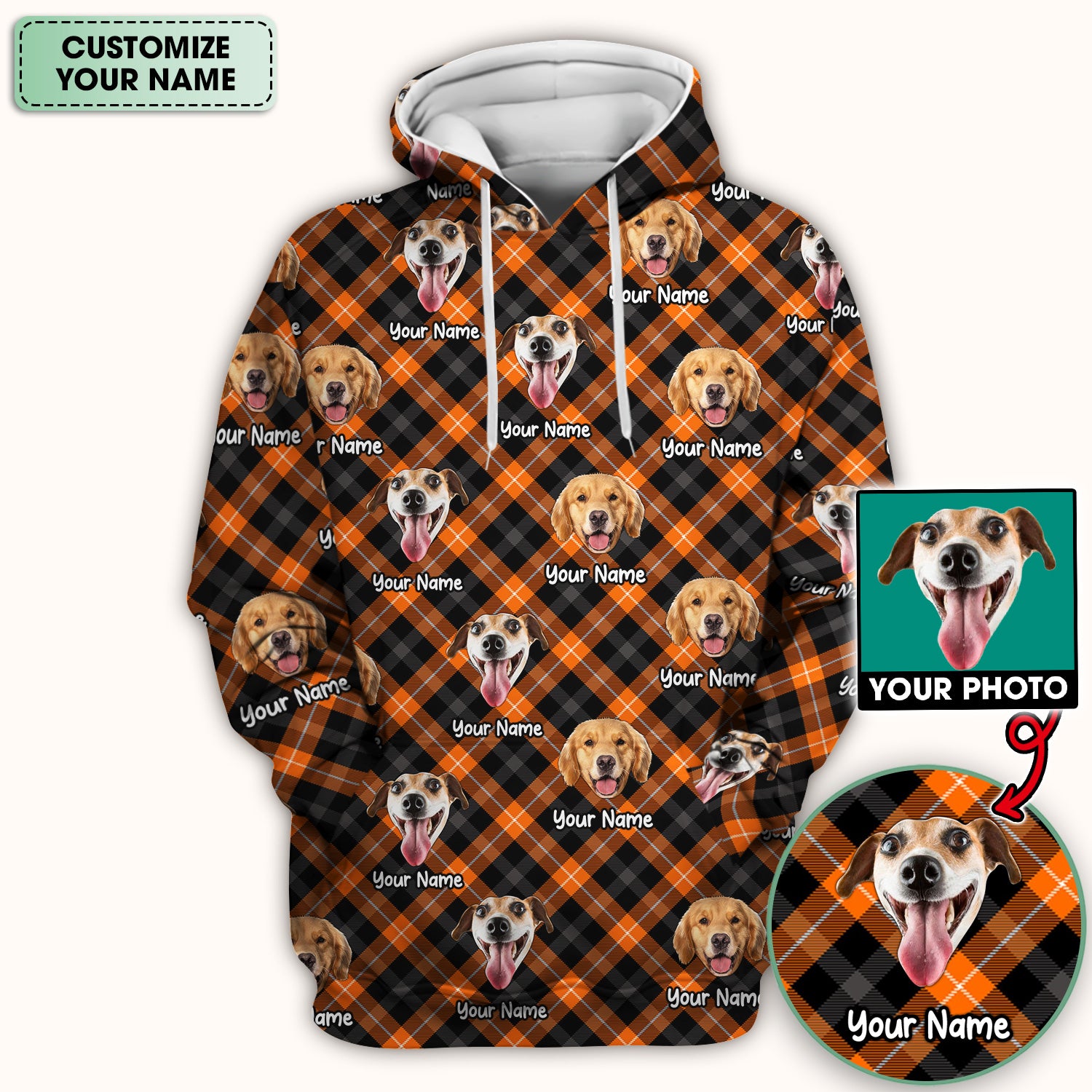 Personalized Halloween Dog Photo Plaid Scrub Top, Comfortable Scrubs for Nurses
