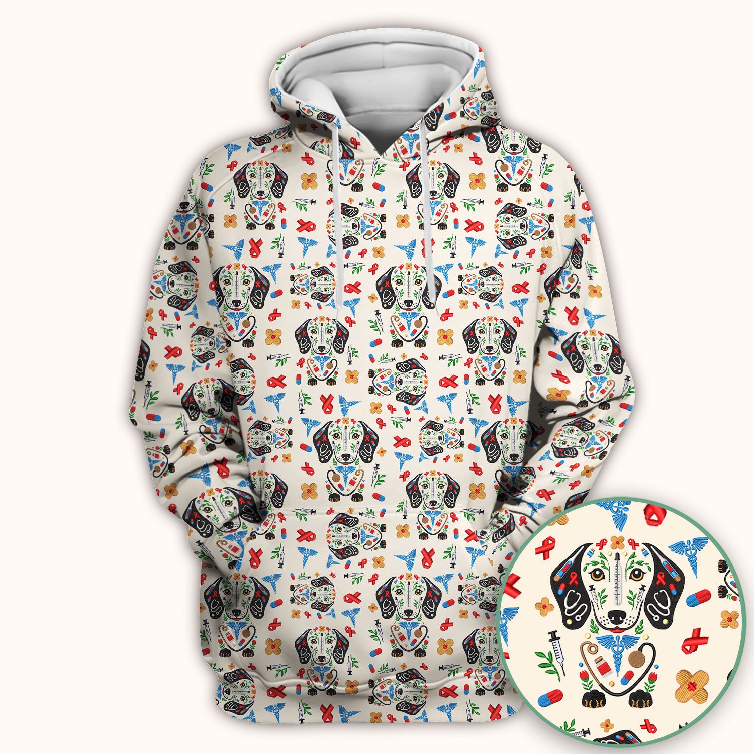 Dachshund Medical Icon Pattern Scrub Top, Comfortable Scrubs for Nurses