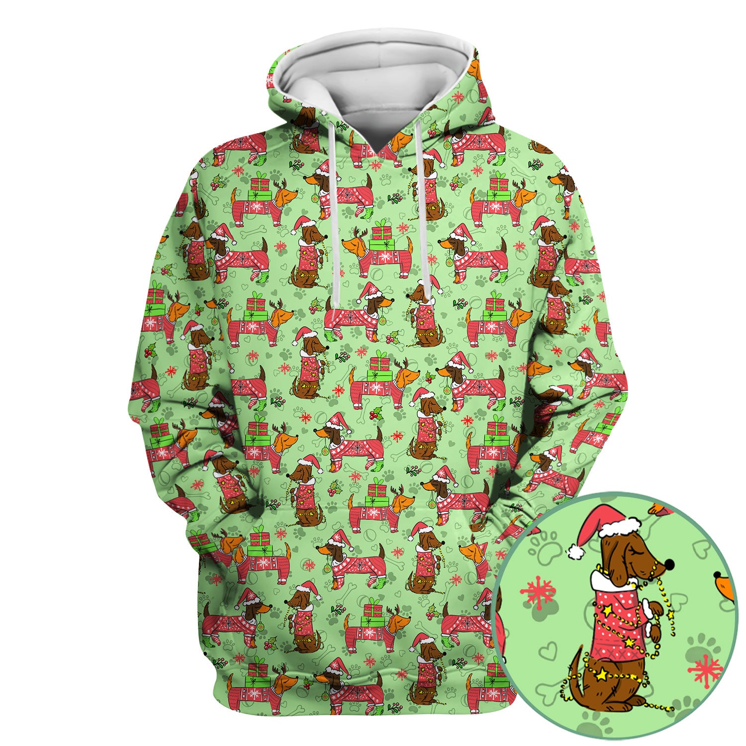 Holiday Dachshund Scrub Top for Nurses - Christmas Sausage Dog Santa with Paw Prints - Funny Medical Shirt RN LPN CNA Gift