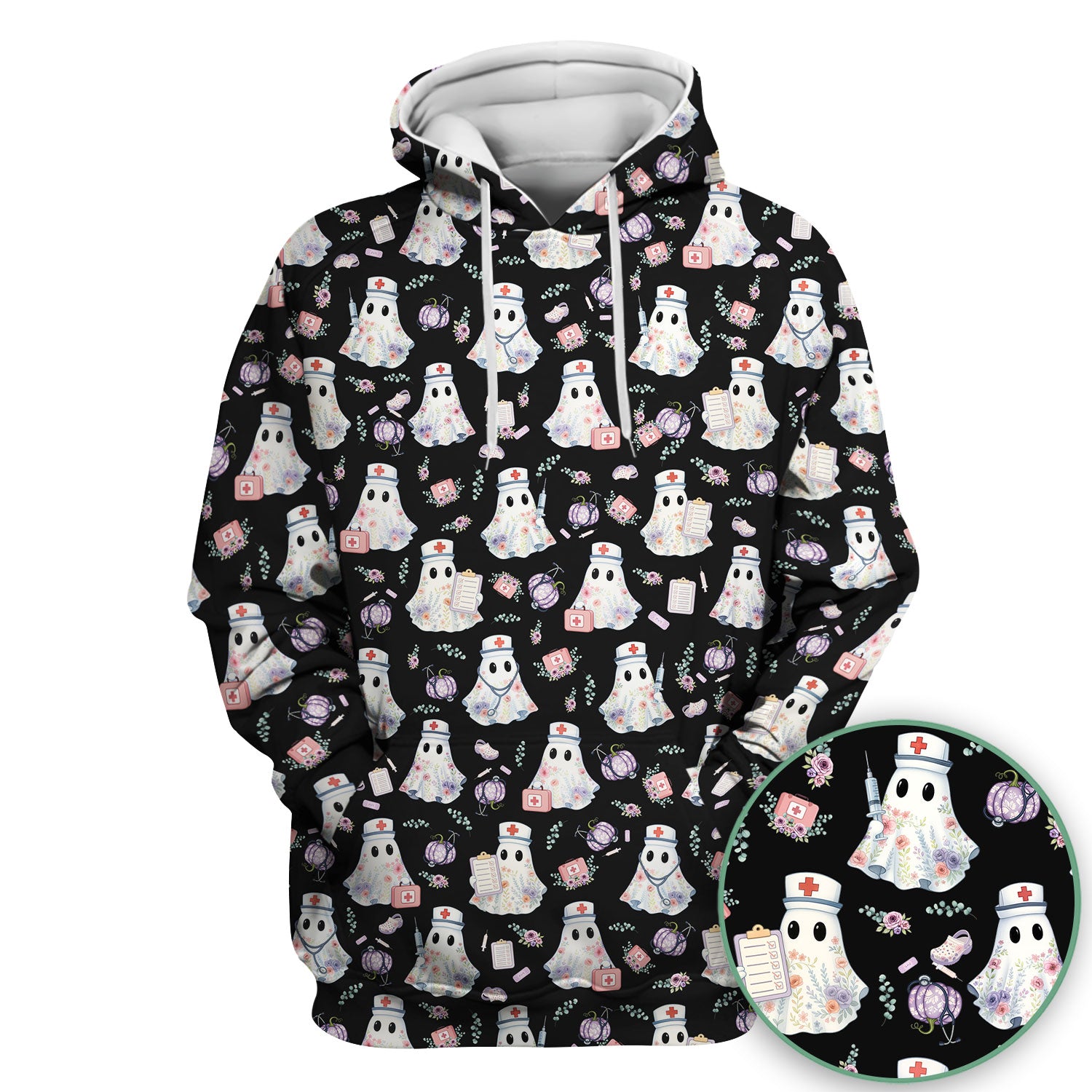 Ghost Nurse Medical Uniform - Cute Boo Halloween Pumpkin Scrub Top for Women - Gift for CRNA ICU Nurses