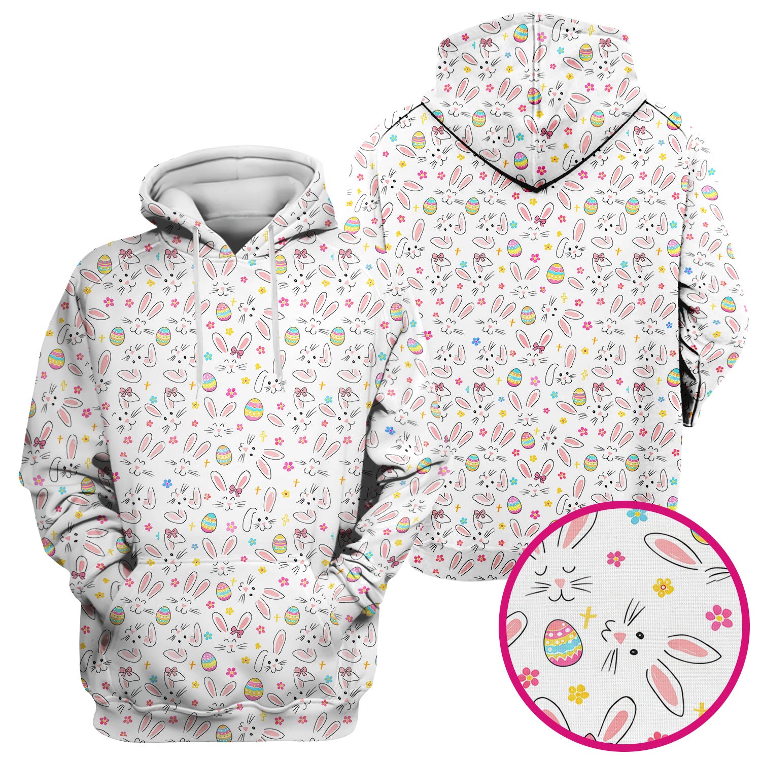 Easter Bunny Faces And Pastel Egg Print Scrub Top, Comfortable Scrubs for Nurses