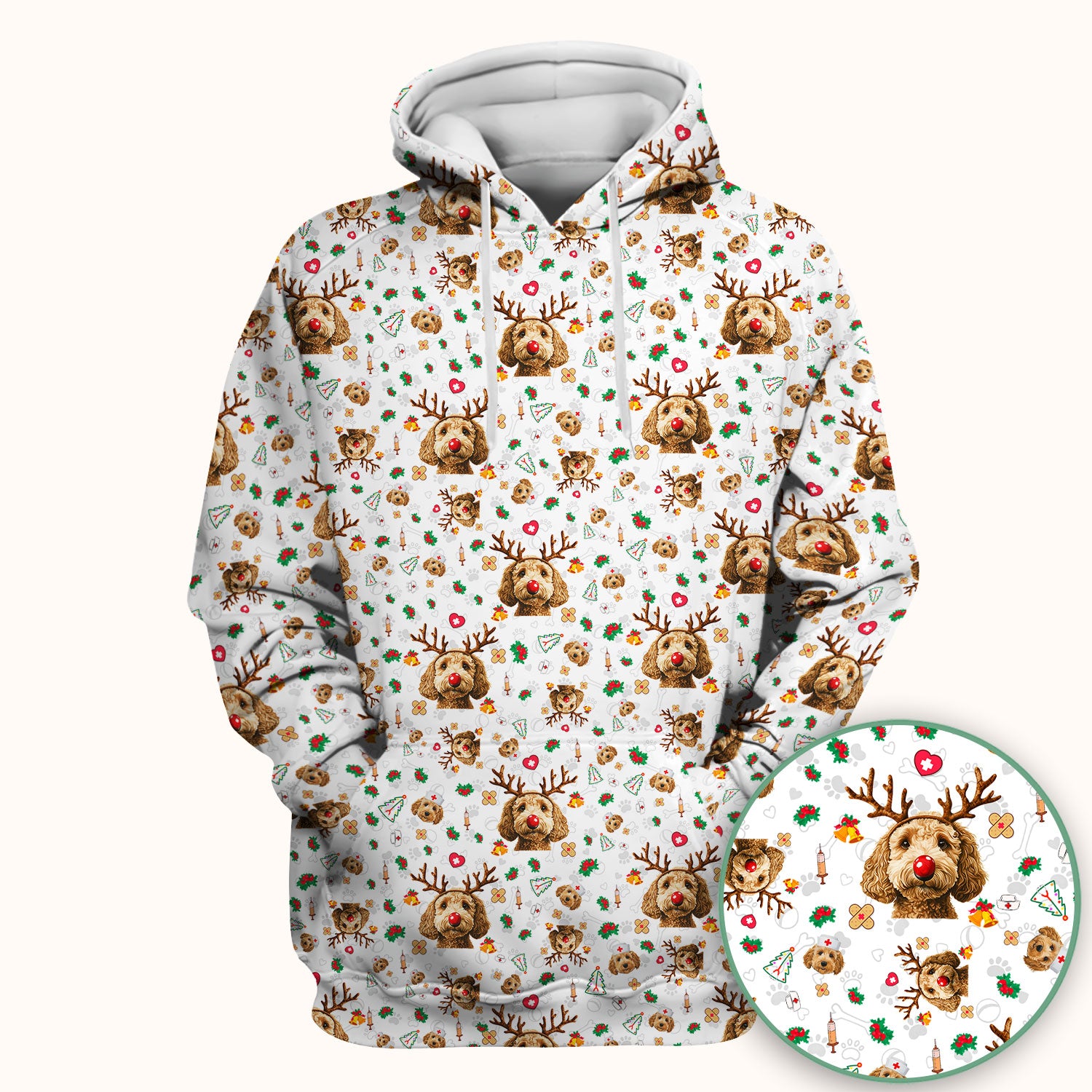 Christmas Labradoodle Scrub Top - Funny Reindeer Dog Nurse Shirt - Cute Holiday Medical Uniform for Women Healthcare Gift