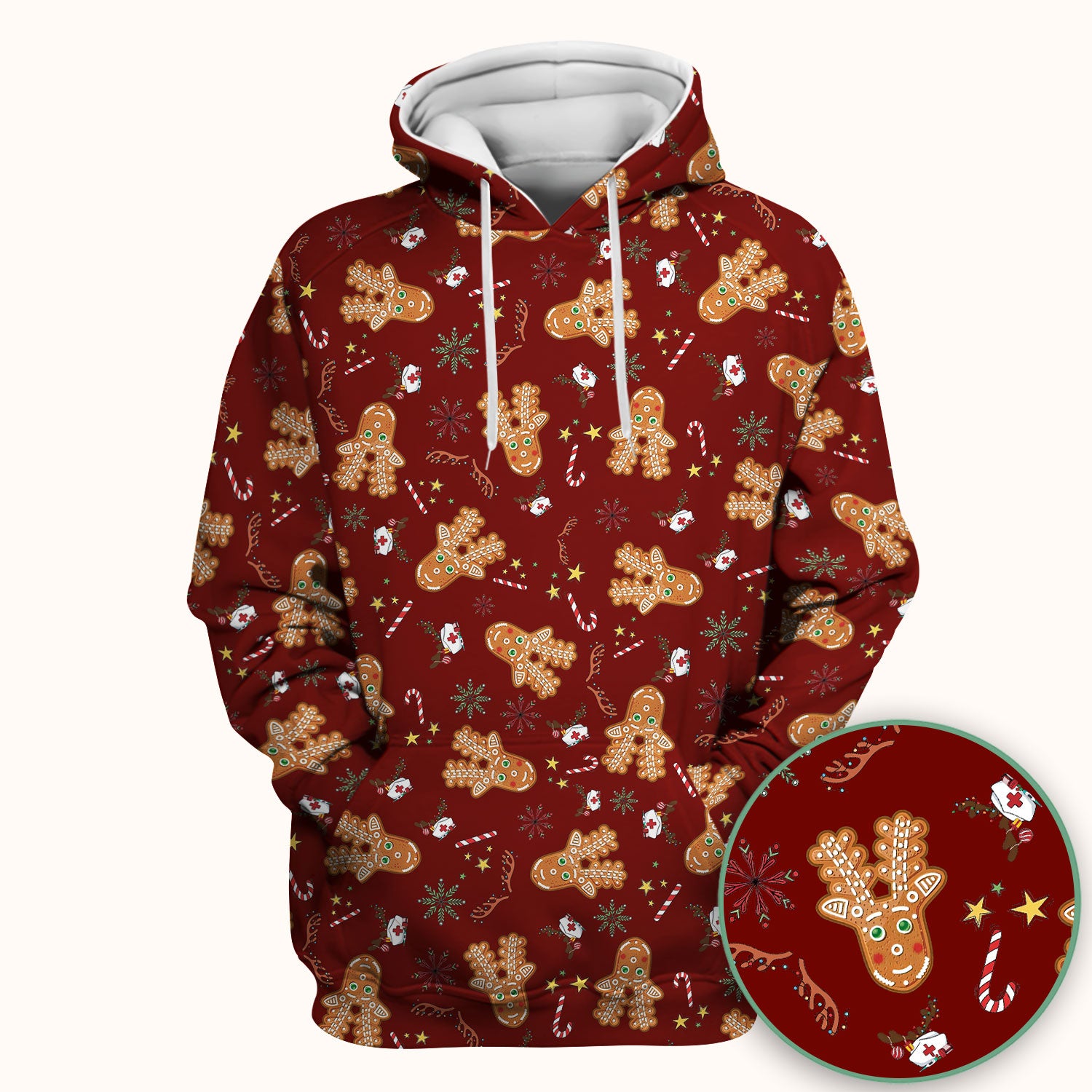 Gingerbread Cookies Reindeer Scrub Top - Funny Christmas Gingerbread Breathable Med Uniform - Comfortable Scrubs for RN CNA LPN