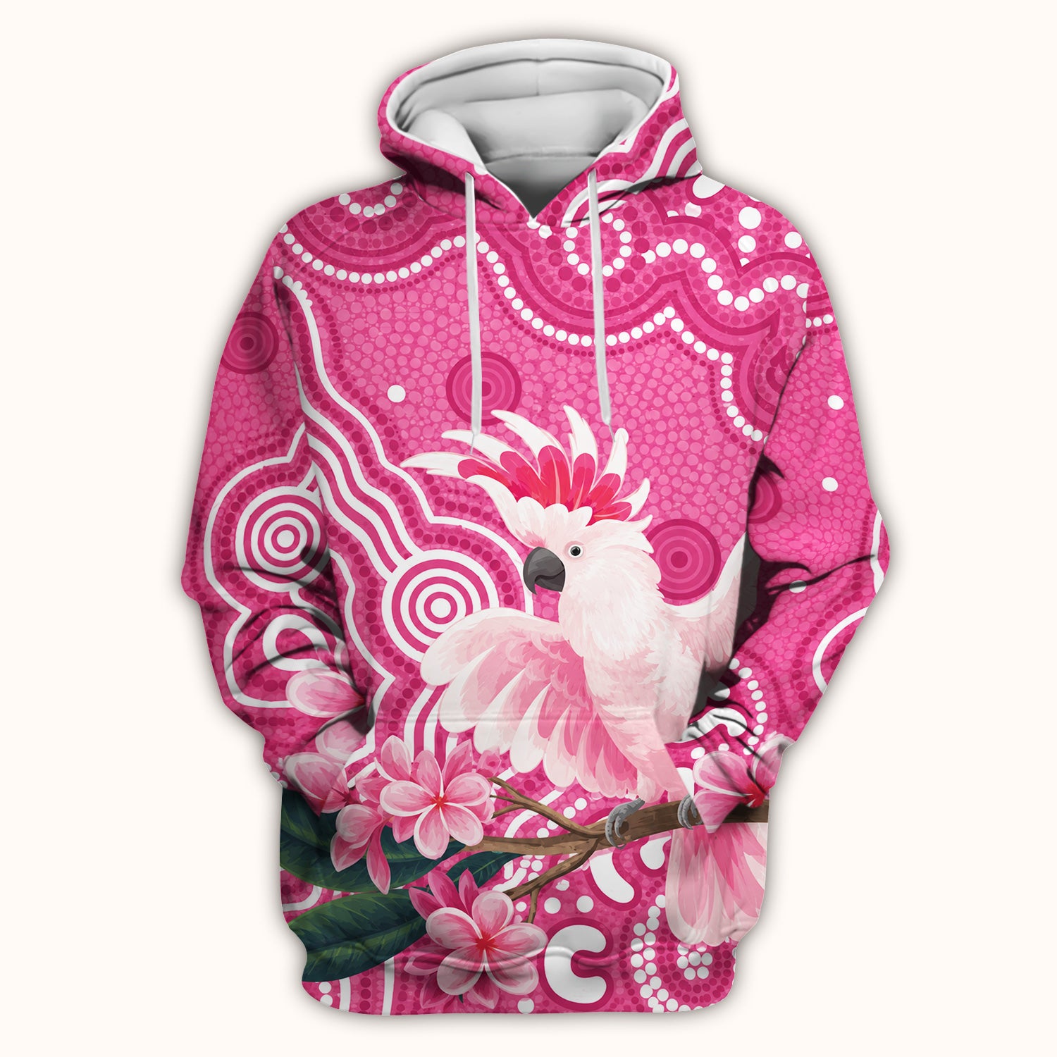 Pink Cockatoo Floral Dot Pattern Scrub Top, Comfortable Scrubs for Nurses
