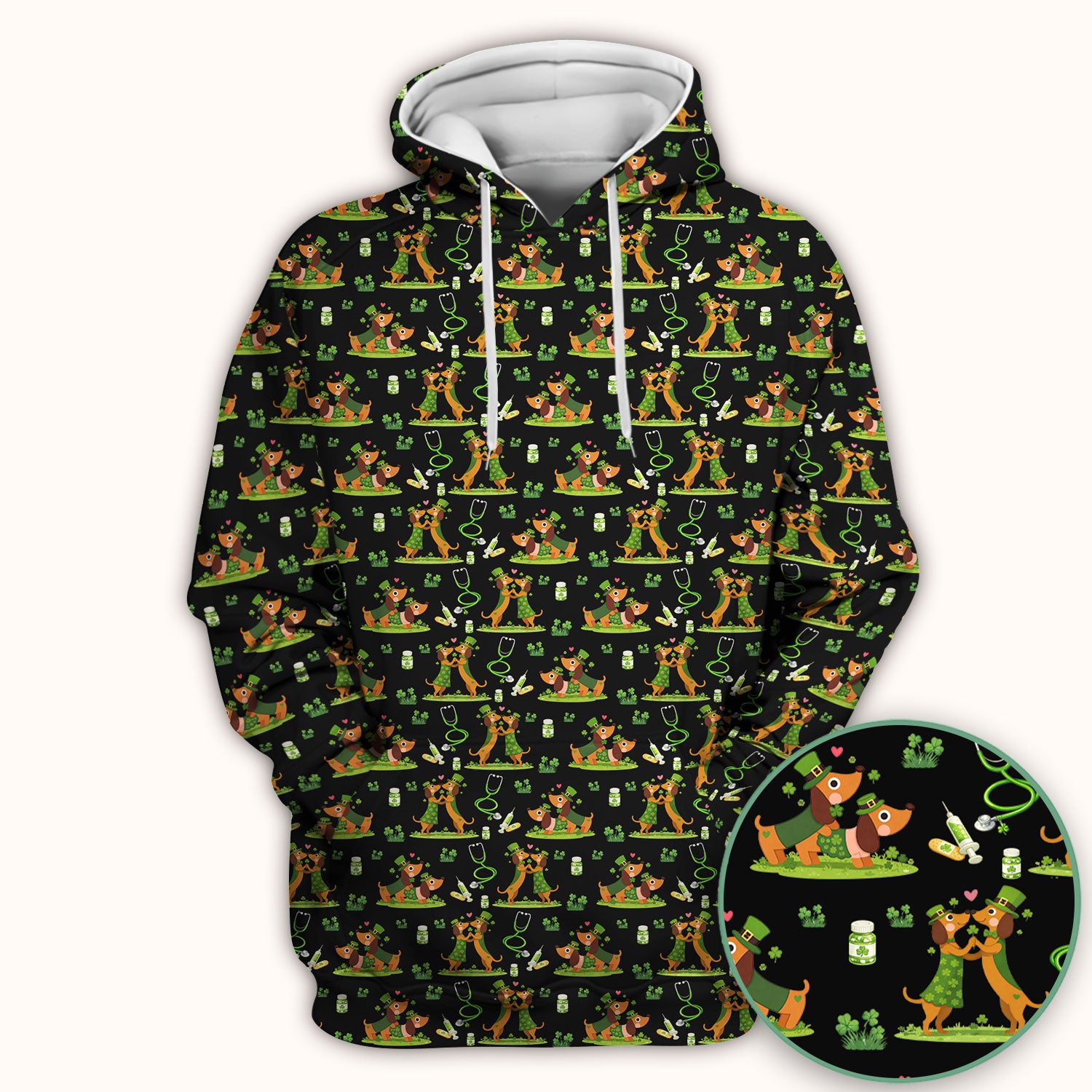 Valentine Cute Dachshund Nurse Shirt, Dog Heart Pattern, Comfortable Scrubs for Nurses