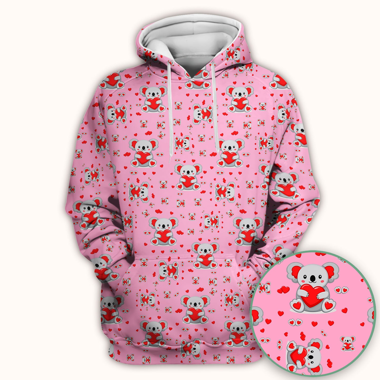 Valentine Cute Koala Heart Pattern Nurse Shirt, Comfortable Scrubs for Nurses