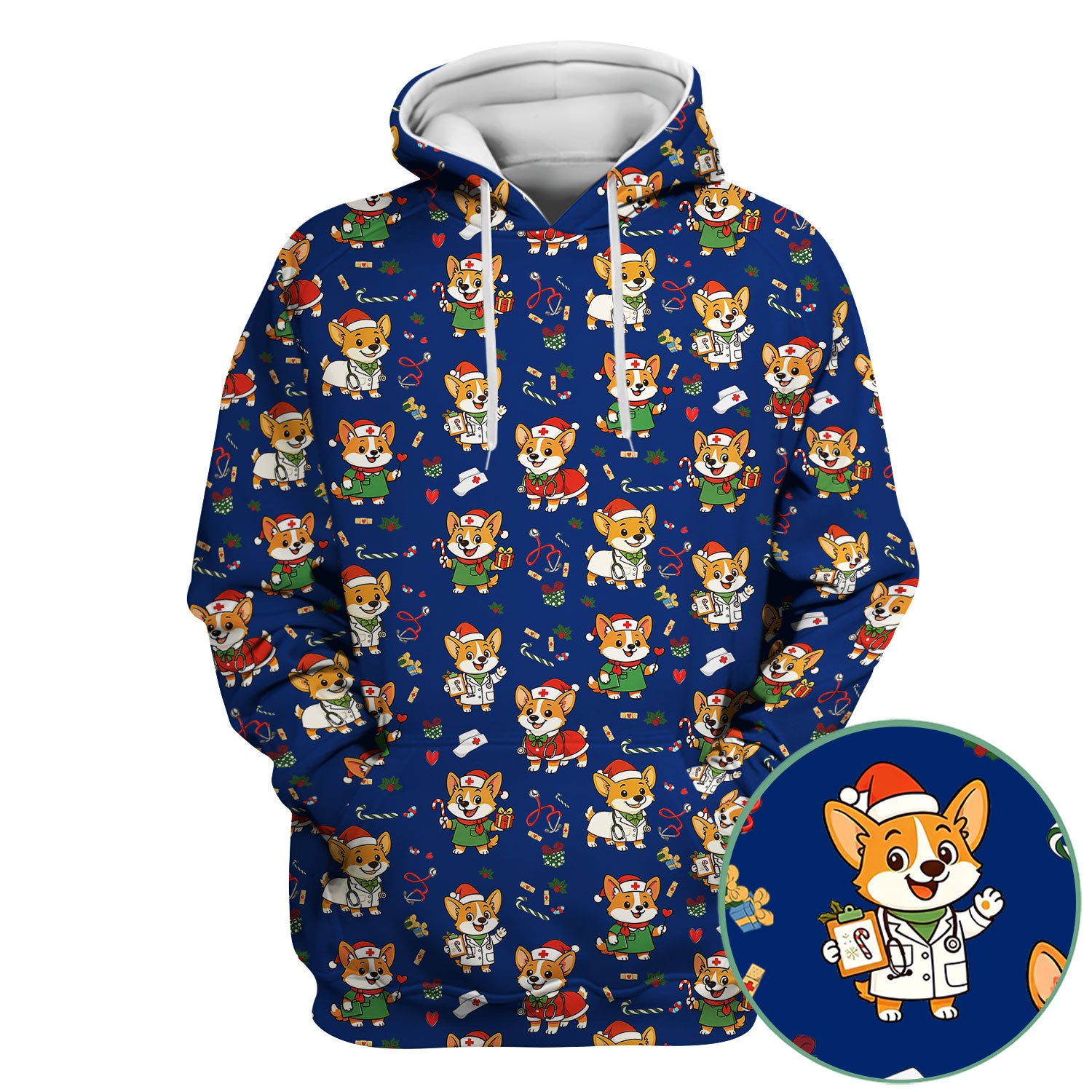 Festive Corgi Christmas Scrub Top - Cute Pet Nurse Shirt - Funny Holiday Medical Uniform for Women RN CNA LPN Gift