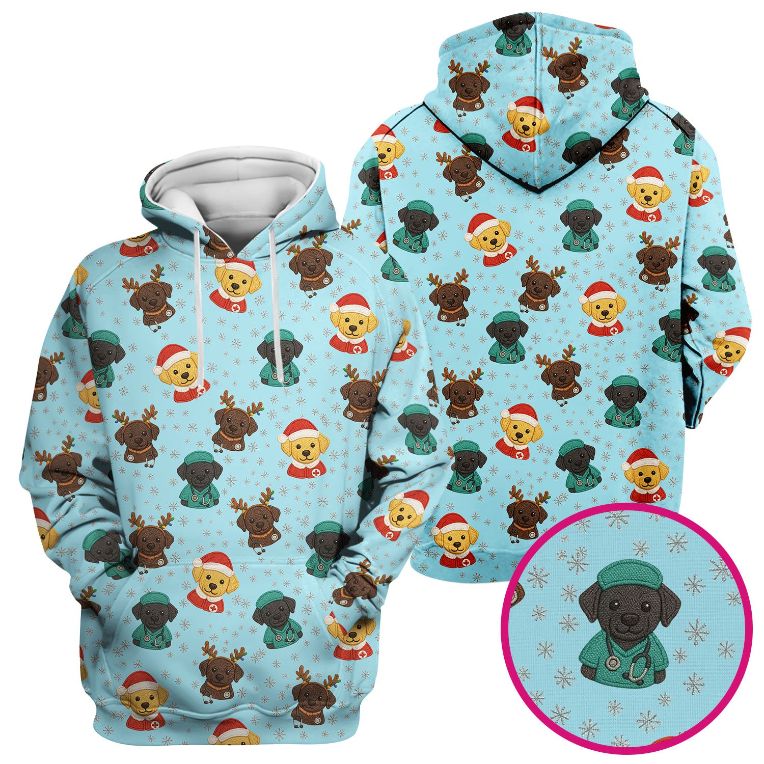 Christmas Dog Pattern Scrub Top, Cute Puppy Nurse Scrub Shirt, Holiday Nursing Uniform