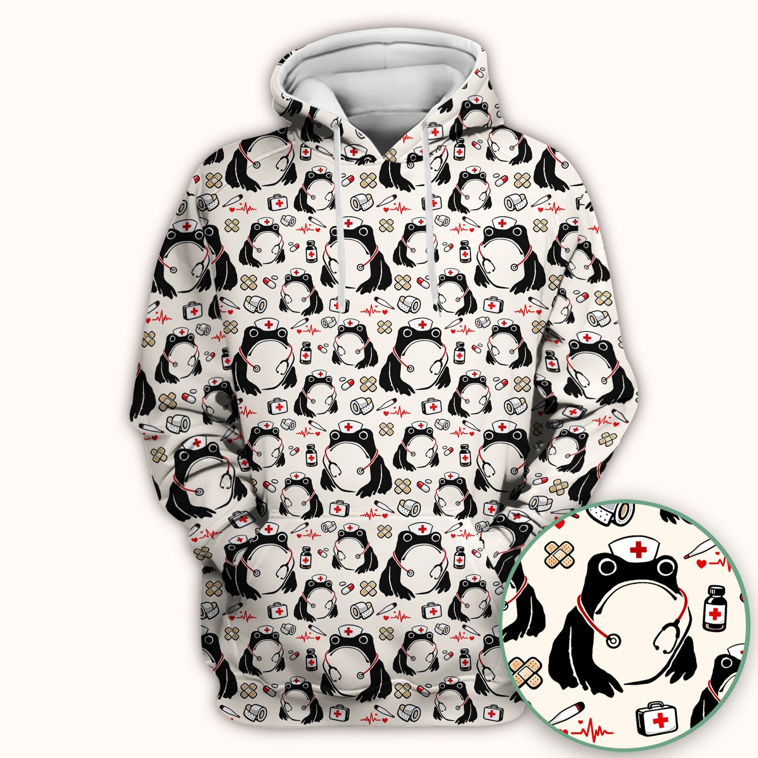 Cute Frog Nurse Medical Print Scrub Top, Comfortable Scrubs for Nurses