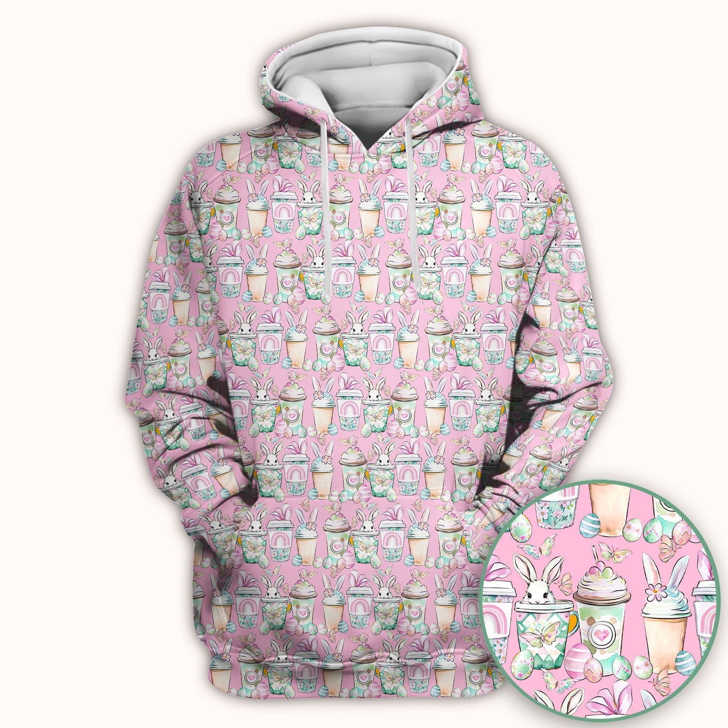 Cute Easter Bunny Coffee Cup Pattern Scrub Top, Comfortable Scrubs for Nurses