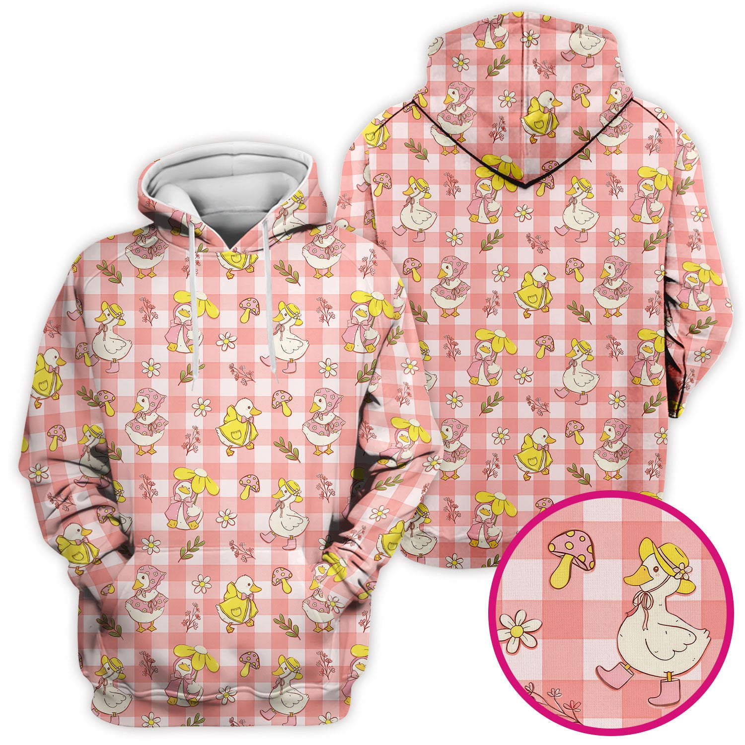 Cute Duck Outfit Gingham Pattern Scrub Top, Comfortable Scrubs for Nurses