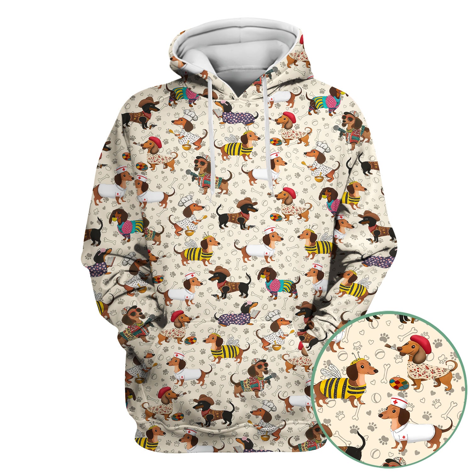 Funny Dachshund Scrub Top for Nurses - Wiener Dog in Bee, Chef, Nurse Costumes - Cute Sausage Dog Medical Shirt RN CNA LPN