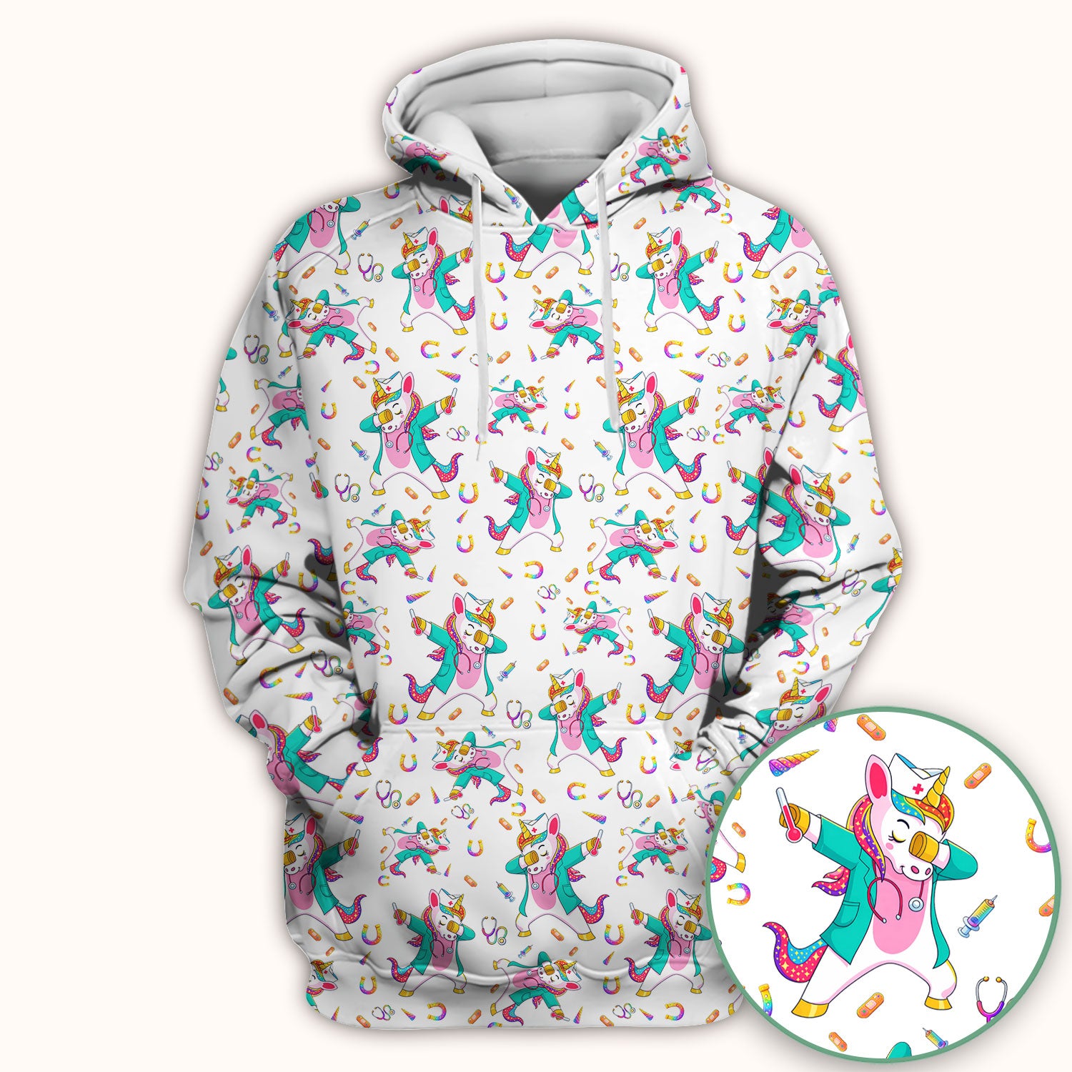 Cute Unicorn Nurse Dance Pattern Scrub Top, Breathable Fabrics Nursing Uniform