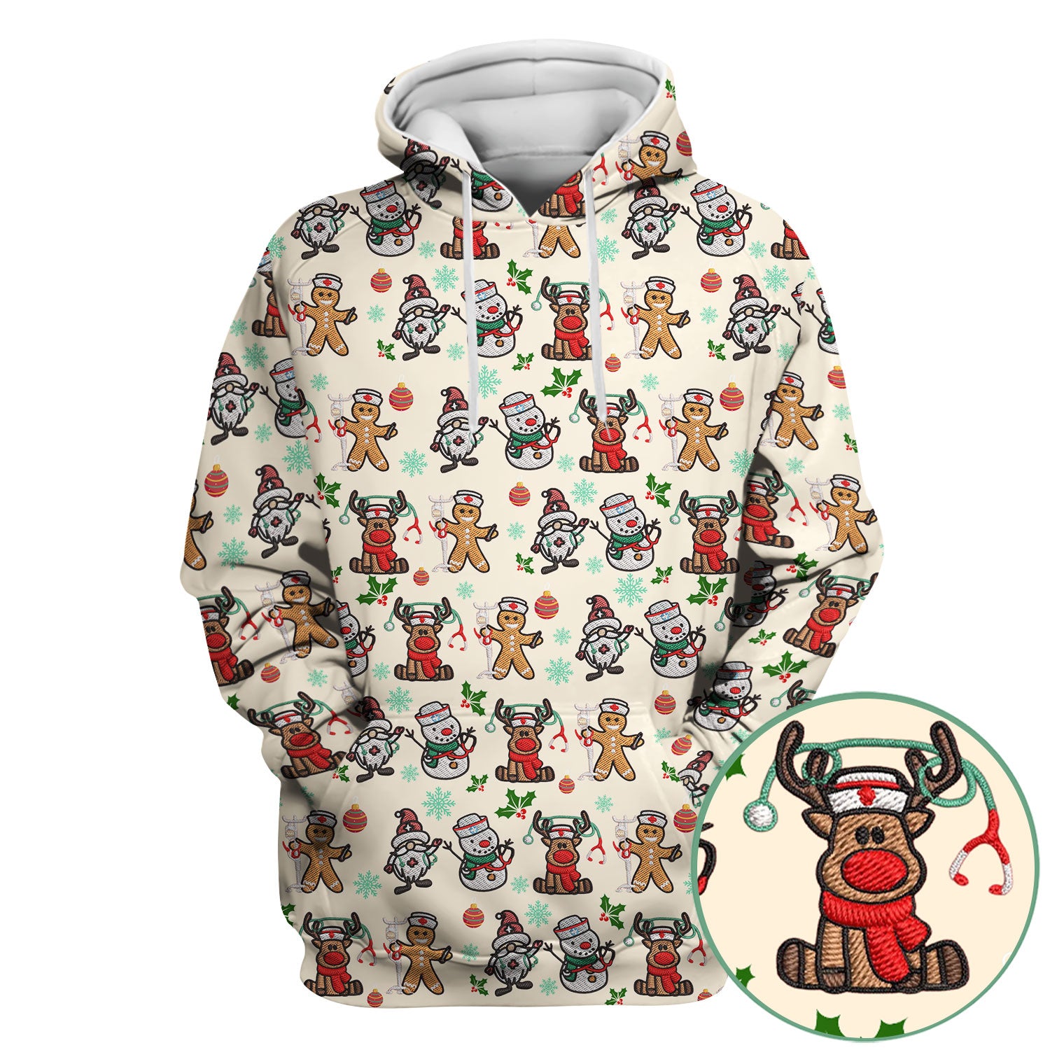 Christmas Gingerbread Scrubs for Women - Comfortable Scrubs for Nurses - Reindeer Santa Med Shirt - Breathable Fabrics Nursing Uniform