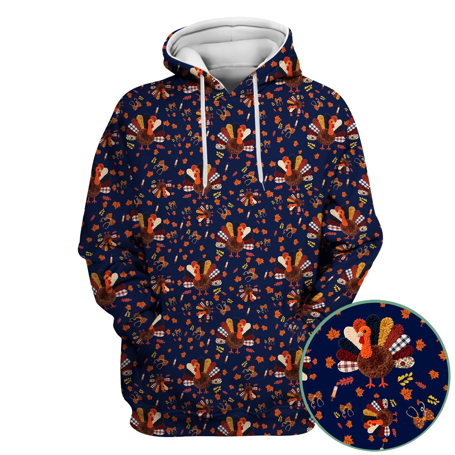 Funny Thanksgiving Nurse Scrub Top - Fall Leaves and Pumpkin Shirt - Autumn Turkey Med Uniform Gift for RN CNA LPN
