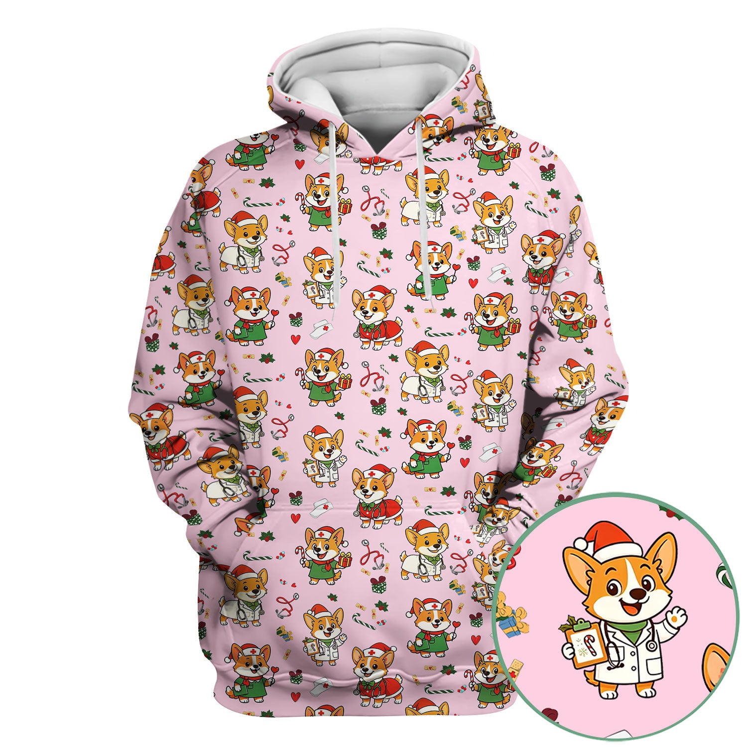 Christmas Corgi Nurse Scrub Top - Cute Dog Holiday Medical Uniform for Women - Funny RN CNA LPN Nursing Shirt Gift