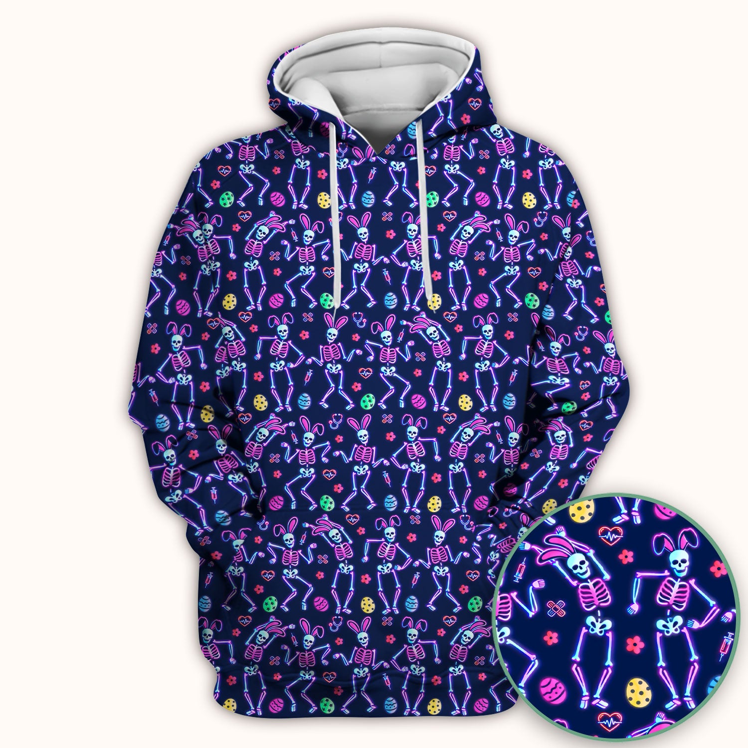 Neon Easter Skeleton Pattern Scrub Top, Comfortable Scrubs for Nurses