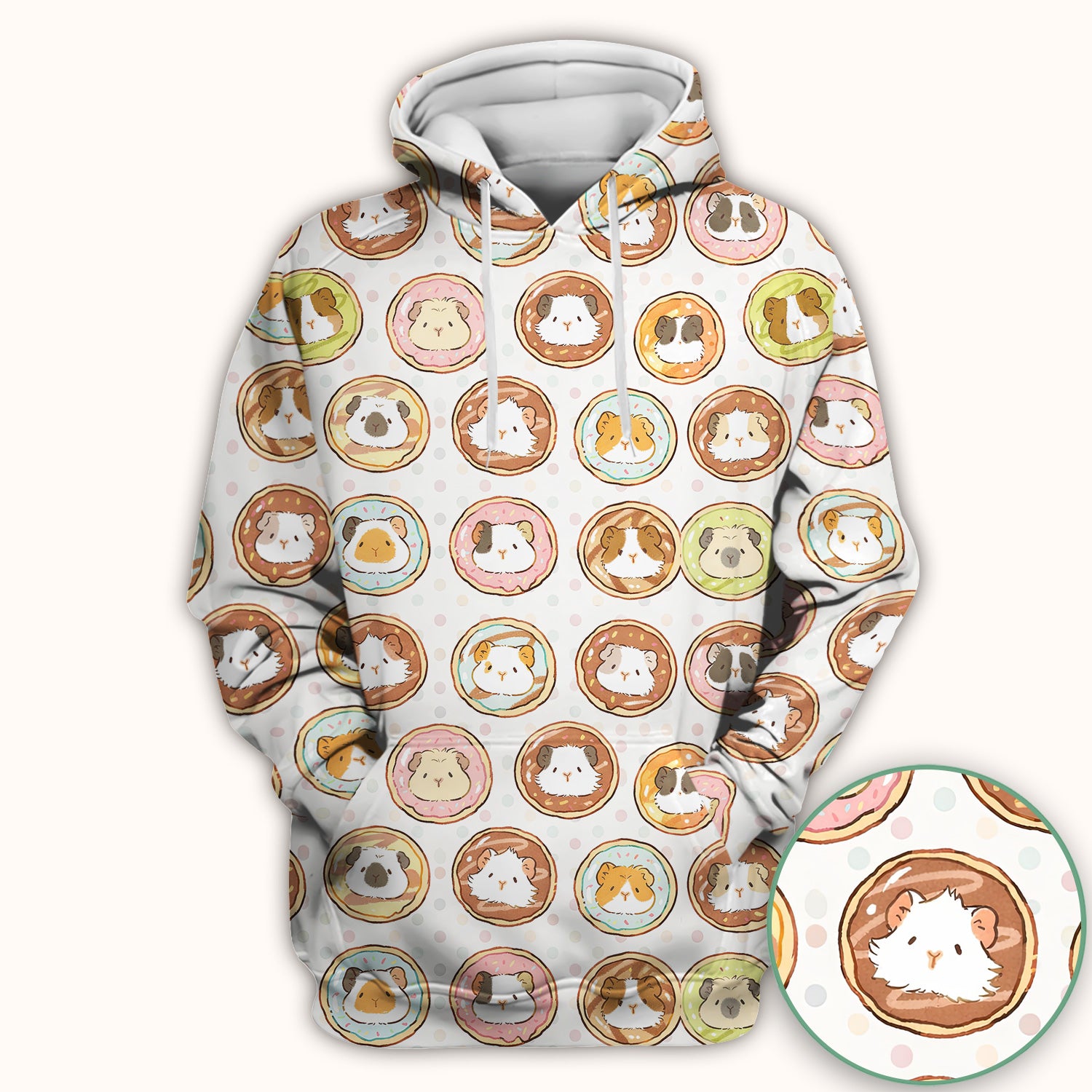 Cute Guinea Pig Donut Circle Pattern Scrub Top, Comfortable Scrubs for Nurses