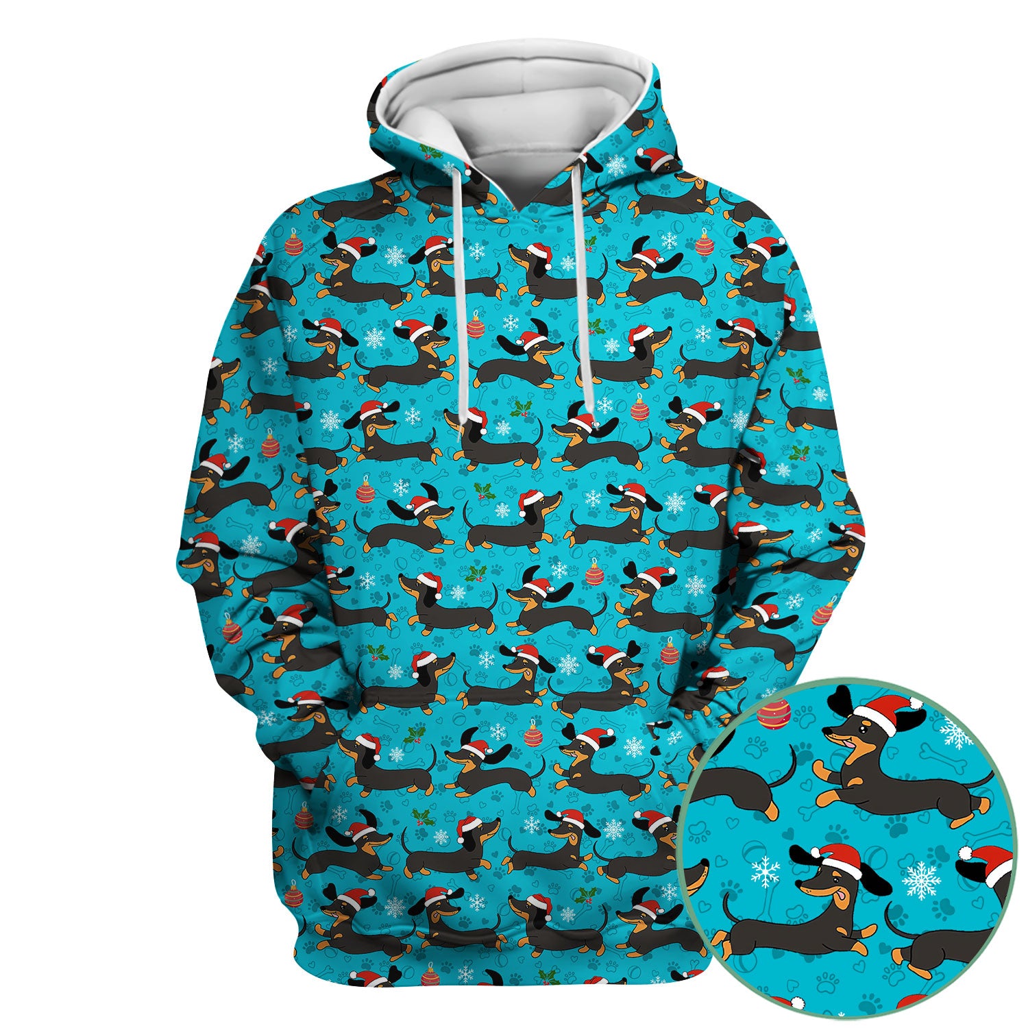 Festive Dachshund Scrub Top for Women - Christmas Sausage Dog Santa Hat Print - Cute Holiday Nurse Medical Uniform RN LPN CNA