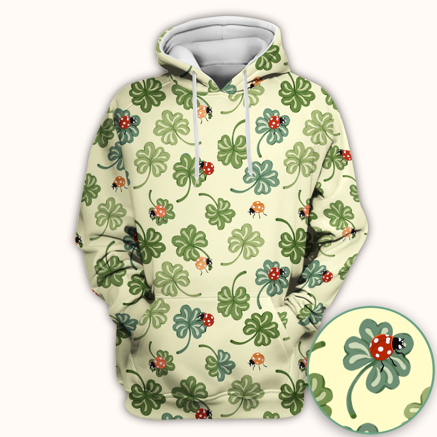Clover and Ladybug Lucky Garden Pattern Scrubs Top, Comfortable Scrubs for Nurses