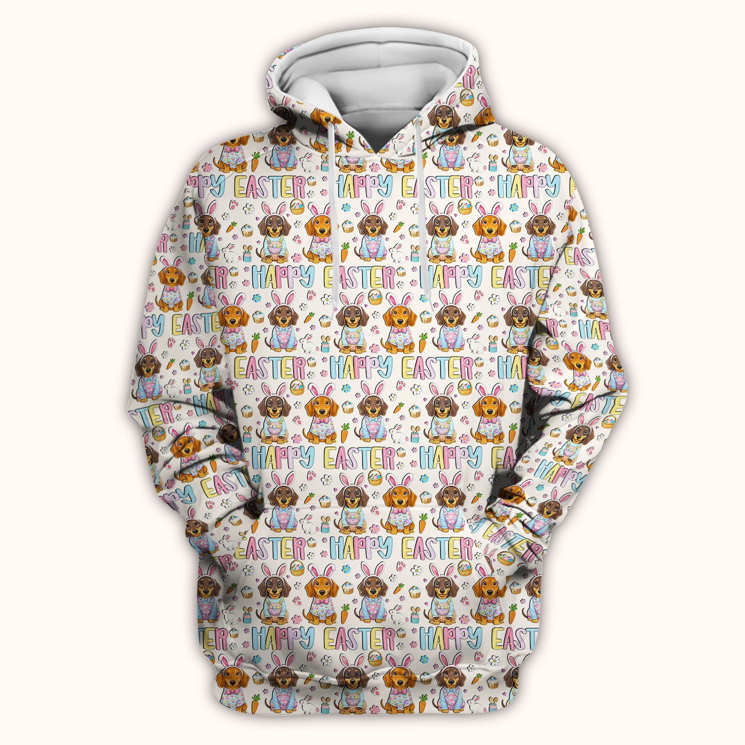 Happy Easter Dachshund Bunny Print Scrub Top, Comfortable Scrubs for Nurses